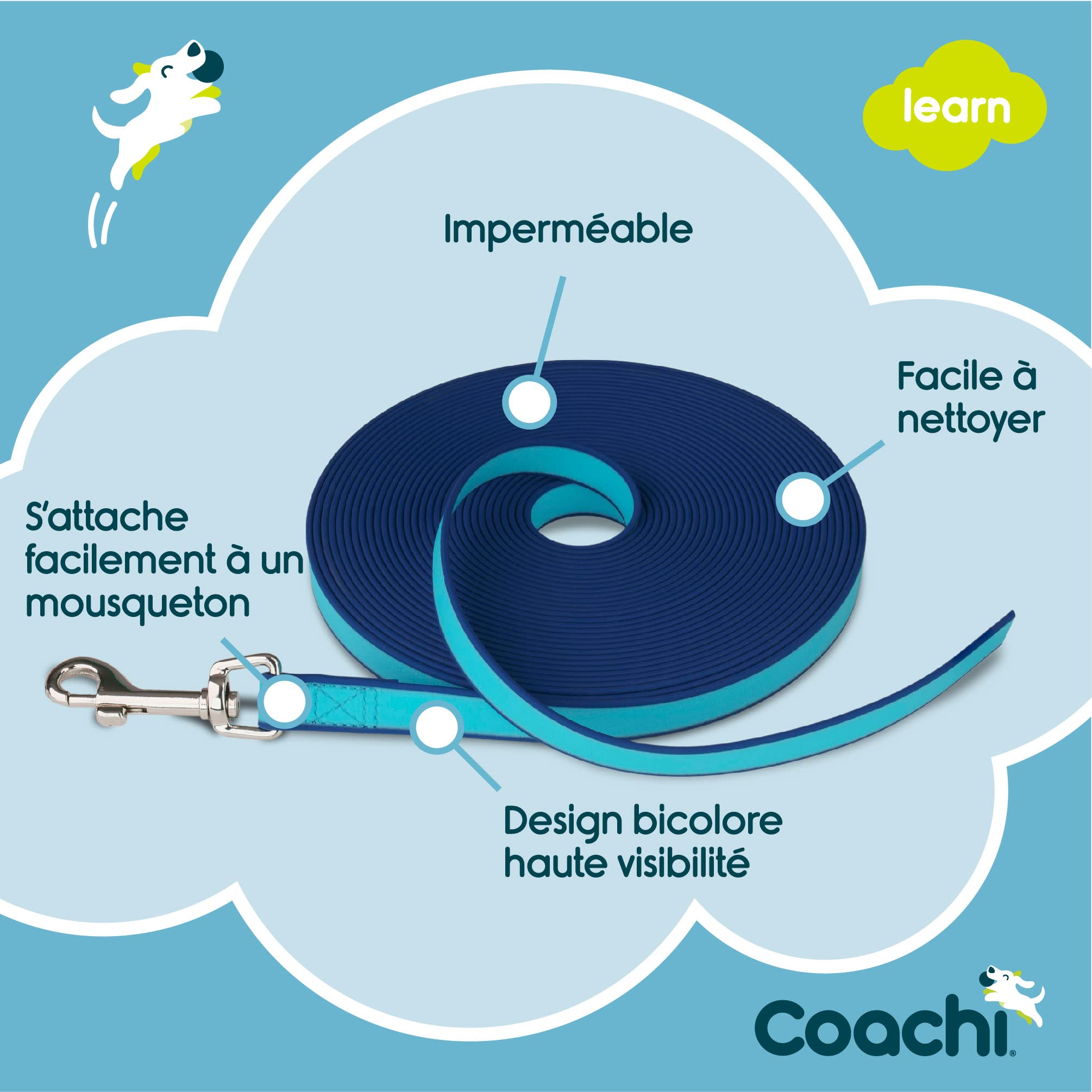 Training Line 10m Coachi, Dressage en extérieur, Dressage au Rappel, socialisation, légère, imperméable, idéale pour Stopper Les poursuites. pour Moyens et Grands Chiens/Chiots.