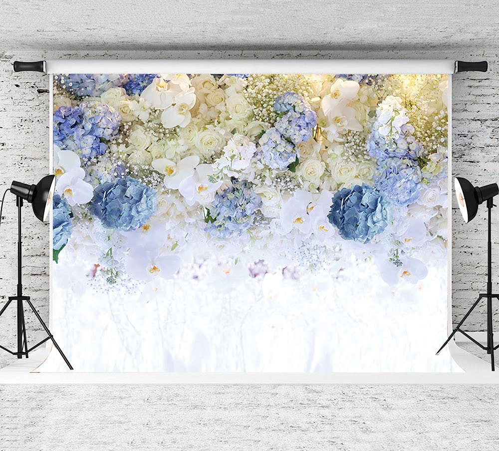 White Blue Flowers Theme Photography Backdrops Rose Floral Wall Wedding Bridal Shower Party Backdrop Girl Woman Birthday Party Photo Background
