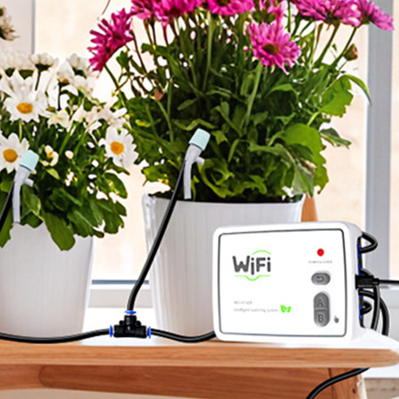 Asixxsix sistemas de Riego por Goteo Automático para Plantas de Interior, Control de Aplicación de Bomba Dual WIFI, Riego Automático de Plantas para 20 en Macetas, Dispositivos de (Enchufe de la UE)
