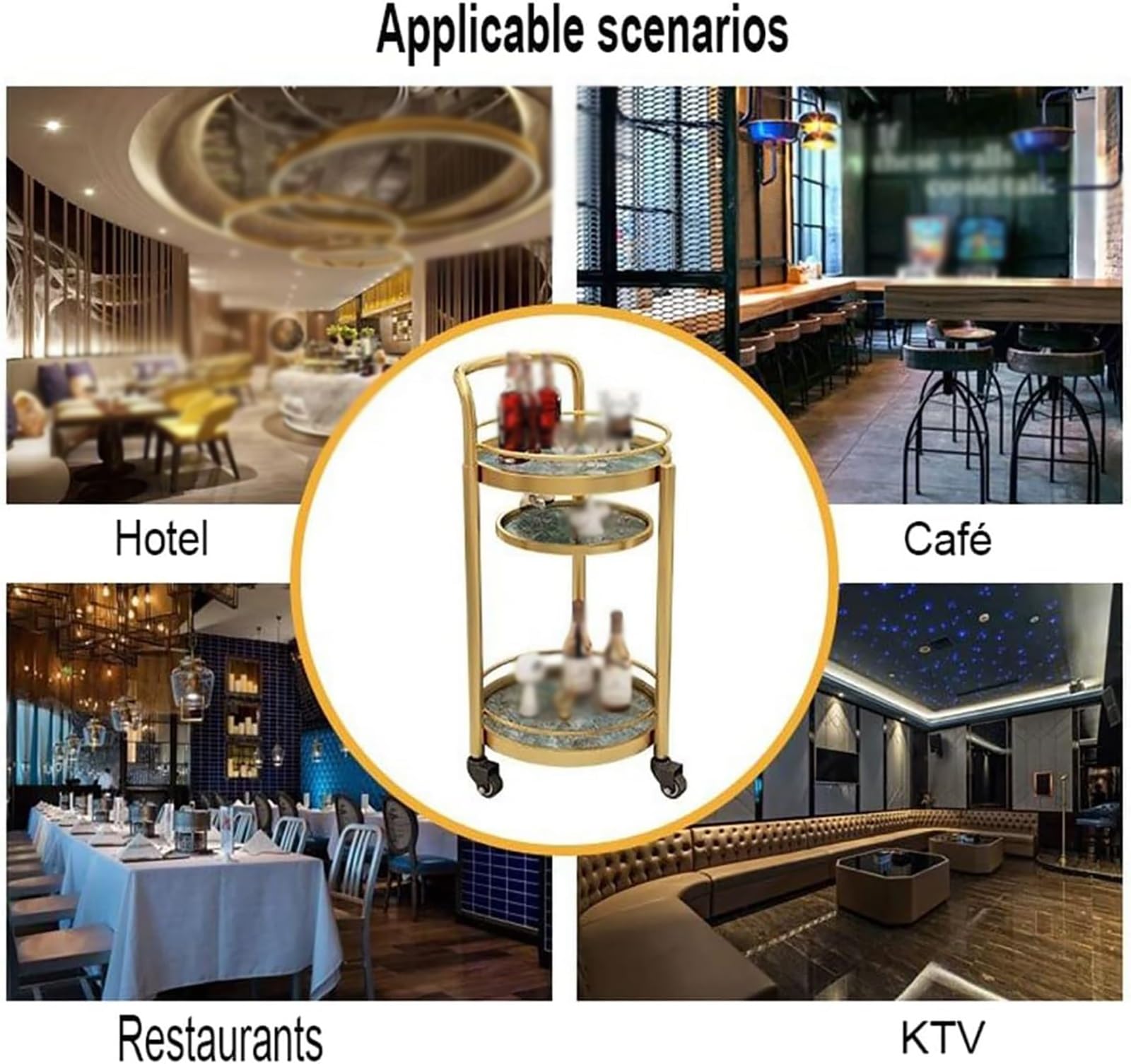 Générique Chariot de Service 3 Niveaux Rond Cadre métal Ardoise | Chariot bar avec roulettes, rangement mobile, for boissons, cuisine, salon(D)