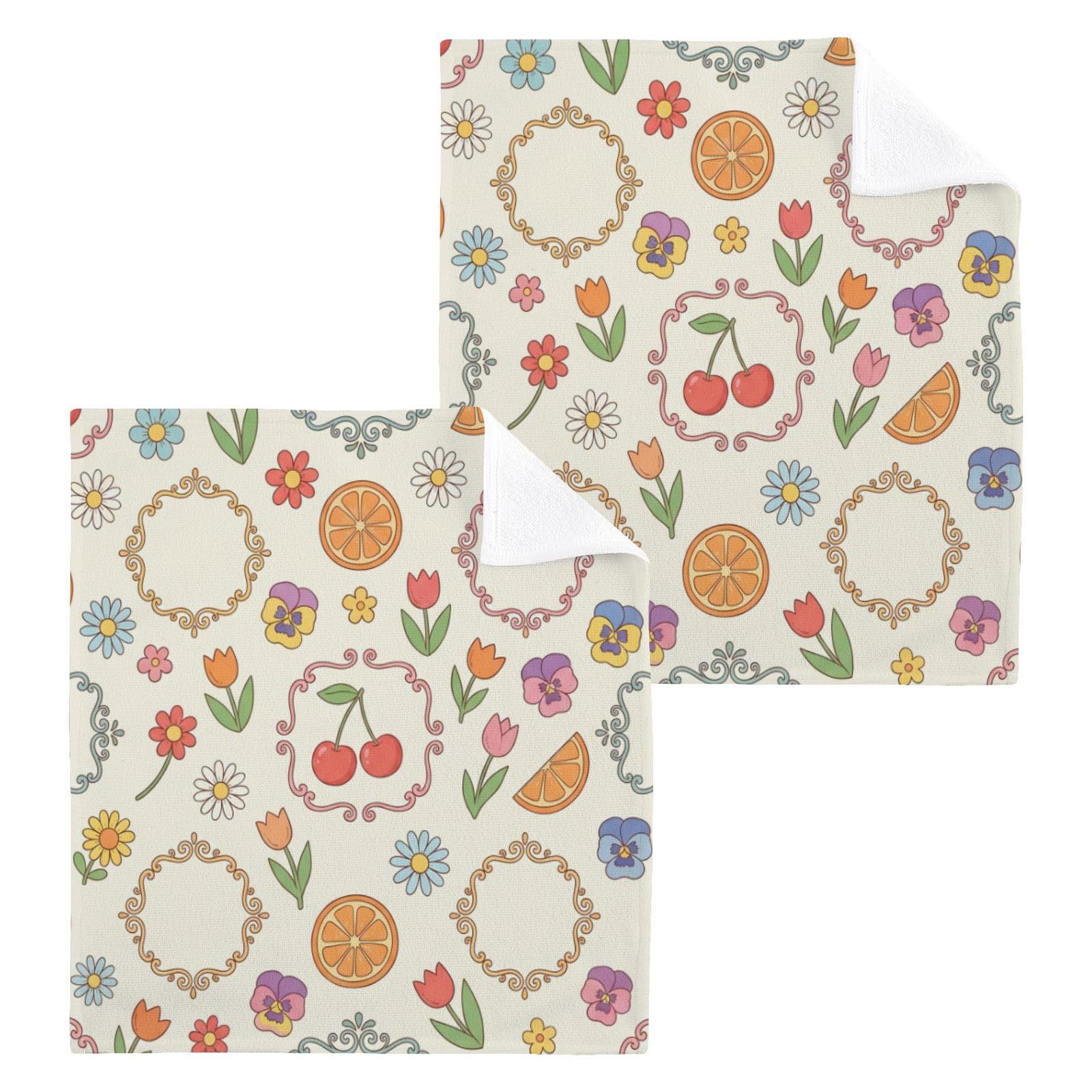 BOESI Whimsical Fruit Pattern 12x12in Cotton Washcloth,Face Towel