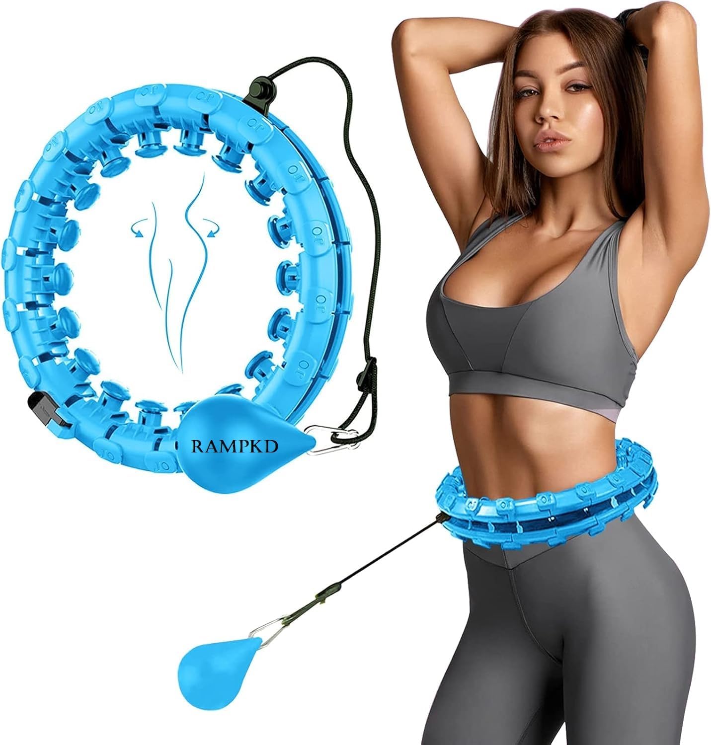 RAMPKD® Smart Hula Hoop for Adults and Kids Fitness,Adjustable Length 2 in 1 Abdomen Non-Dropping 360 ° Massage Lose Weight Hoop with 24 Detachable Knots Auto-Spinning Ball (Design-1)-image-14