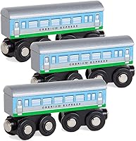 Orbrium 3-Pack Large Wooden Express Coach Cars for Thomas & Friends, Brio, Chuggington - Magnet Connected Train Cars