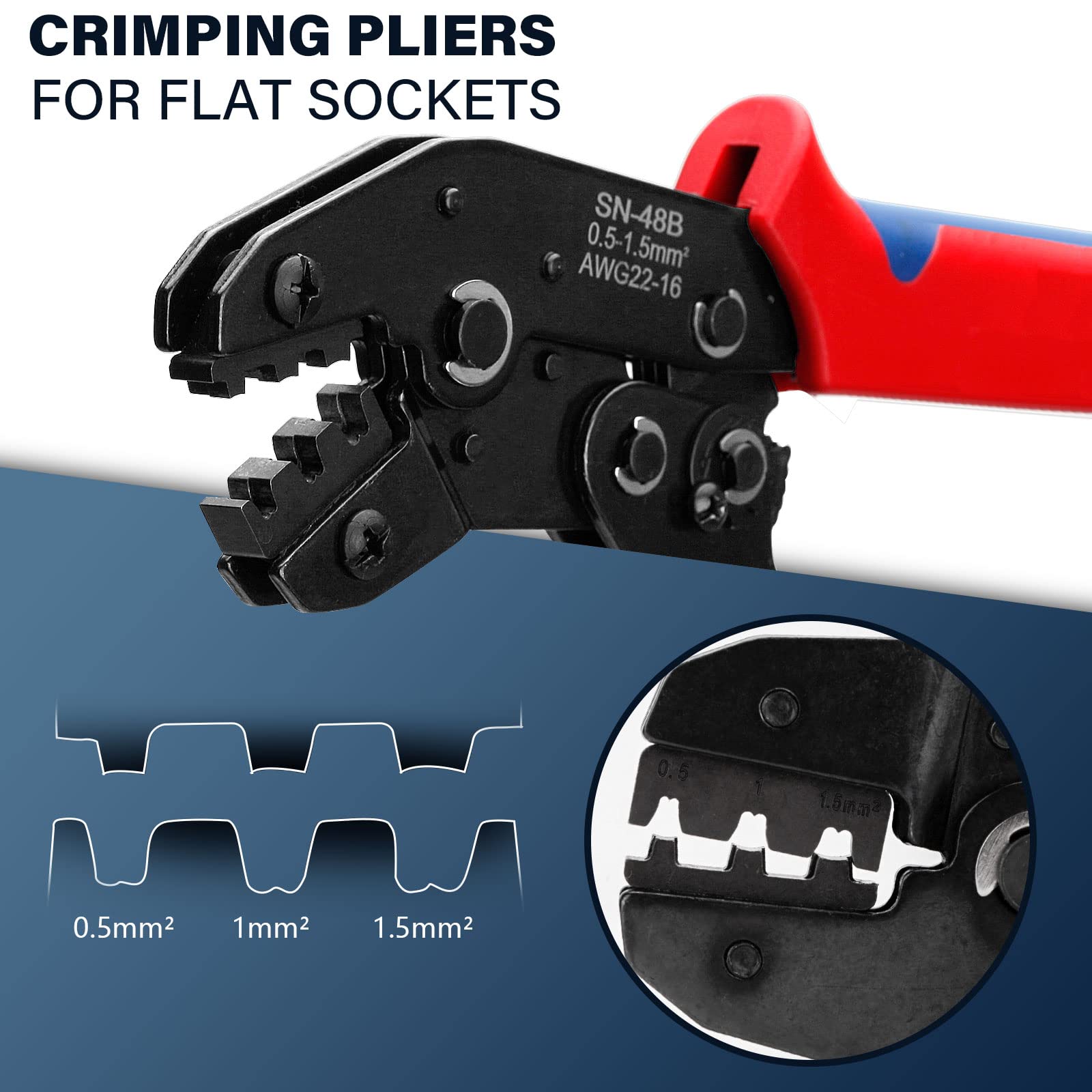 SOMELINE Platte steekhulzen, krimptangset, met 6 soorten 240 stuks platte steekhulzen, krimptang voor 0,25-2,5 mm² connectoren, krimptang tool krimpgereedschap