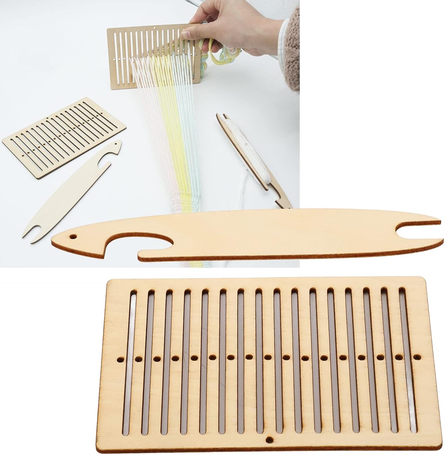 Curious Button Set of 2 Pcs Weaving Kit Wooden Ashford Heddle Stand, Backstrap Weaving Weaving Frame Tools Arts Crafts for Bracelet Bag Belt Camera Strap for DIY 2