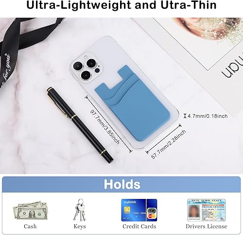 Miniatura 3 de Cartera para teléfono adhesiva, paquete de 5 tarjeteros para la parte posterior de la funda del teléfono, soporte adhesivo de silicona para tarjetas