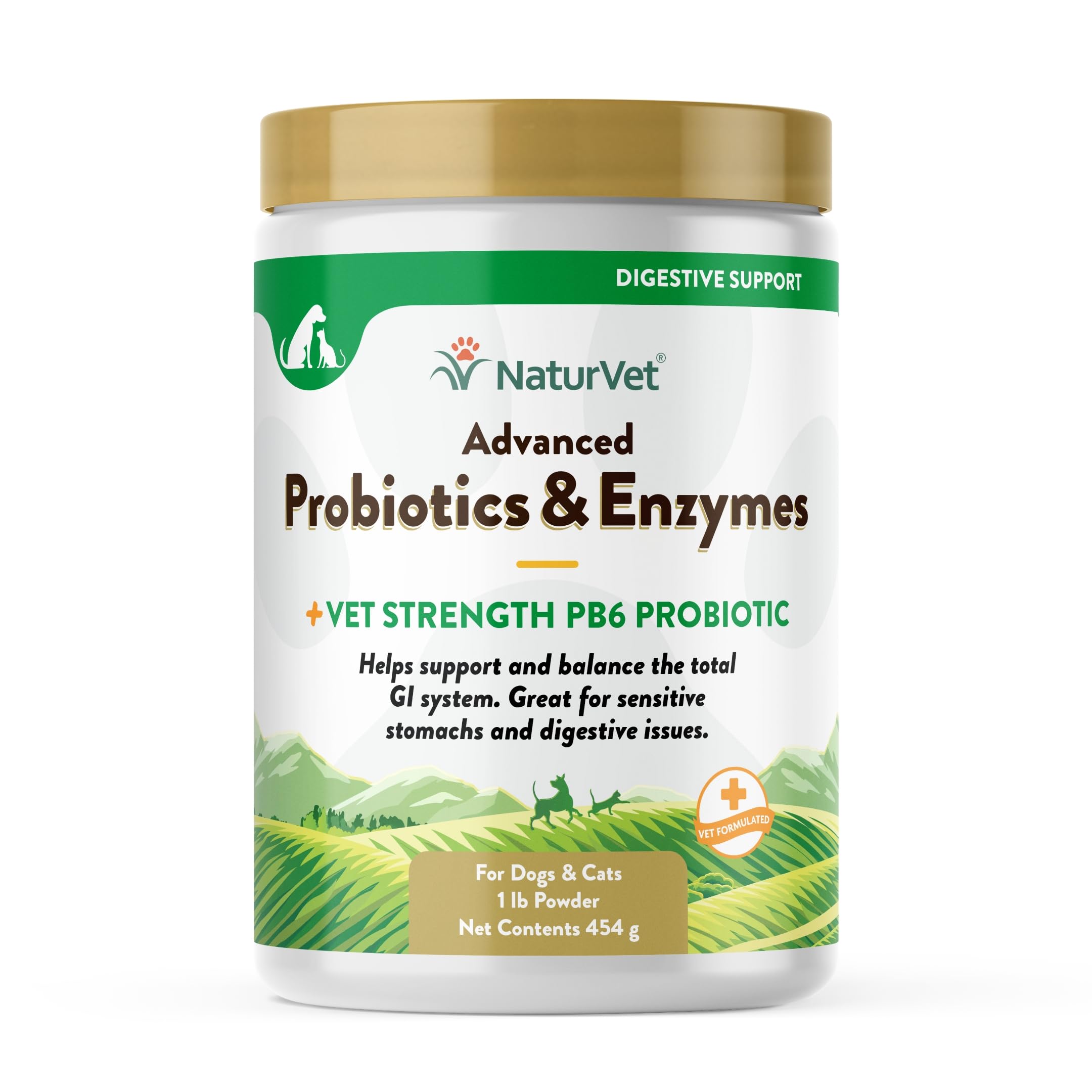 NaturVet – Advanced Probiotics & Enzymes - Plus Vet Strength PB6 Probiotic | Supports and Balances Pets with Sensitive Stomachs & Digestive Issues | for Dogs & Cats (1 lb)