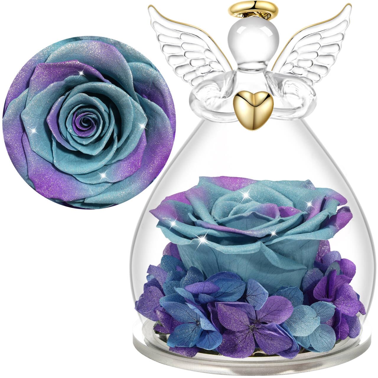 Yamonic Preserved Real Rose in Glass Angel Gift for Women,Eternal Rose