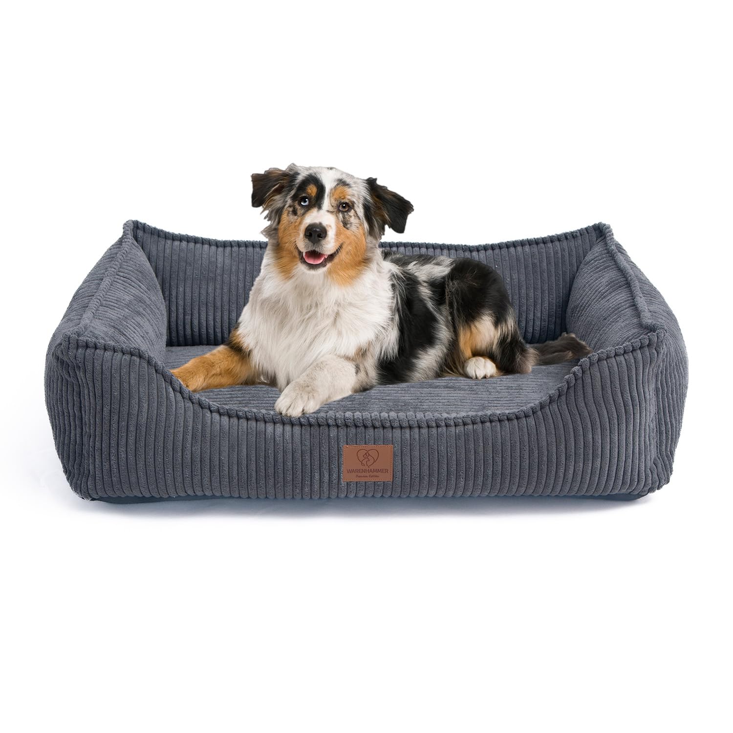 Orthopädisches Premium Hundebett aus Cord für kleine und mittelgroße Hunde, extra Halteschlaufe, Wasserdichter Innenbezug, Hundesofa, Hundekissen, Bezug abnehmbar, waschbar, 80 x 60 x 17 cm, Grau (M)