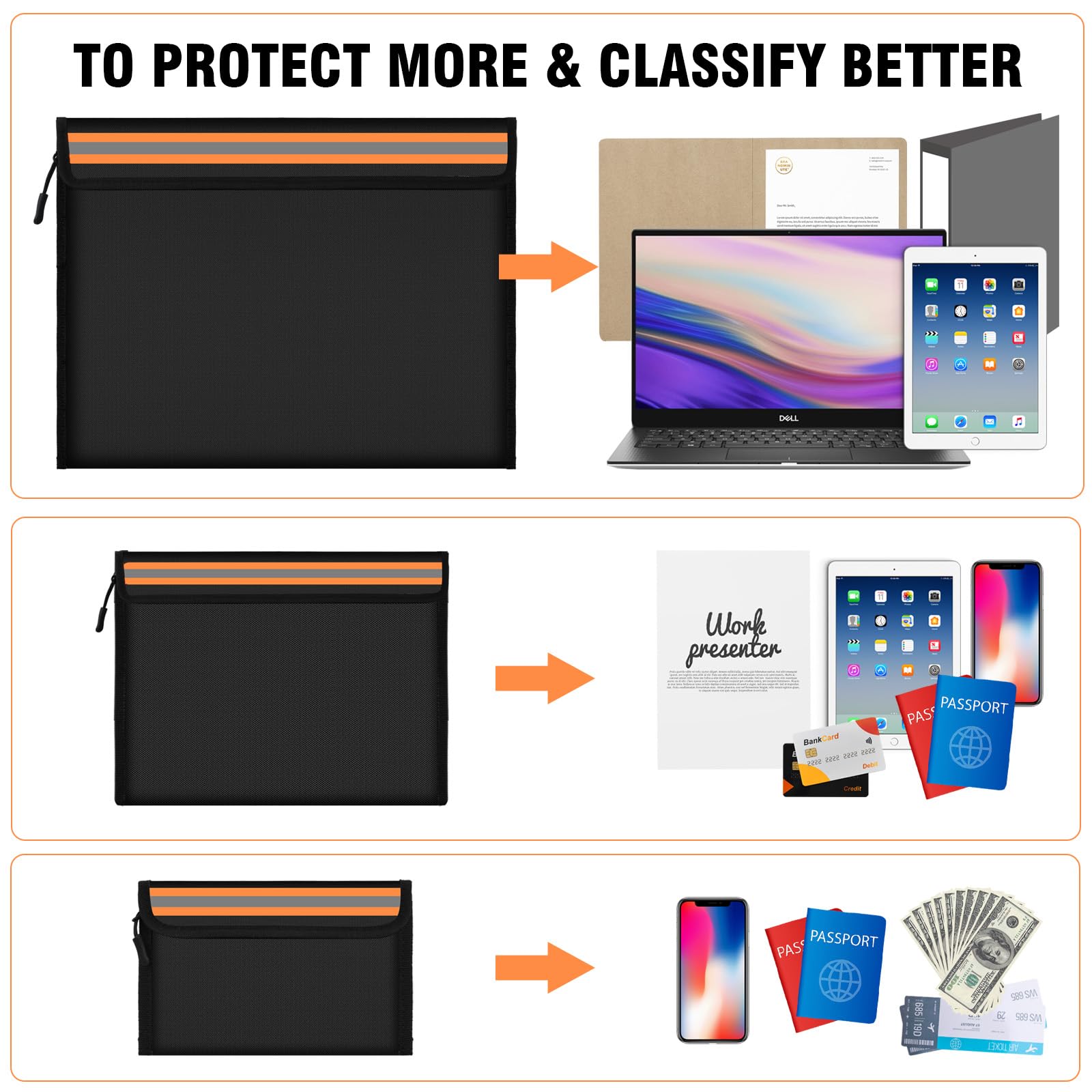 3 Piezas Bolsa Ignífuga, Bolsa de Documentos Ignífuga, Carteras Ignífugas Impermeable, Bolsa de Almacenamiento de Seguridad, para Proteger Objetos de Valor, Documentos, Pasaporte, Joyería