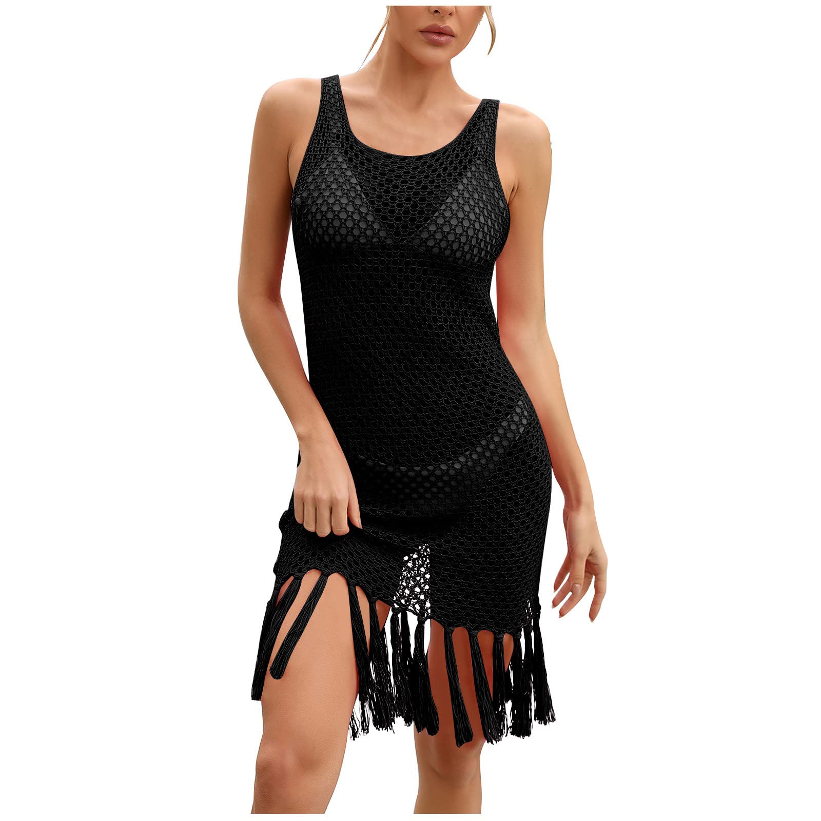 2025 Swimsuit Cover Ups for Women Flowy Fringe Crochet Bathing Suit Cover Up Lightweight Beachwear Swimsuit Dress