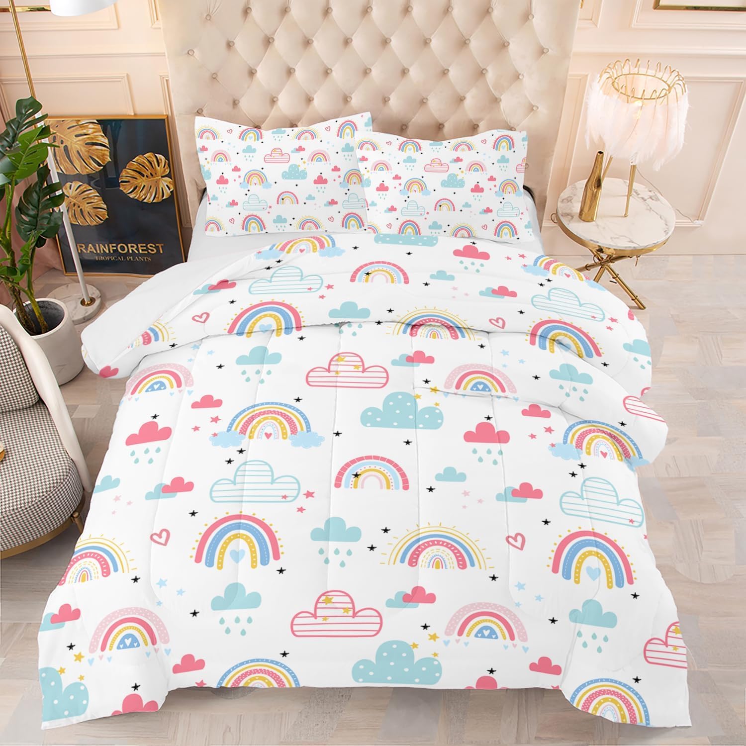 Rainbow Comforter Set Twin,Cute Pink Rainbow Bedding UK Ubuy