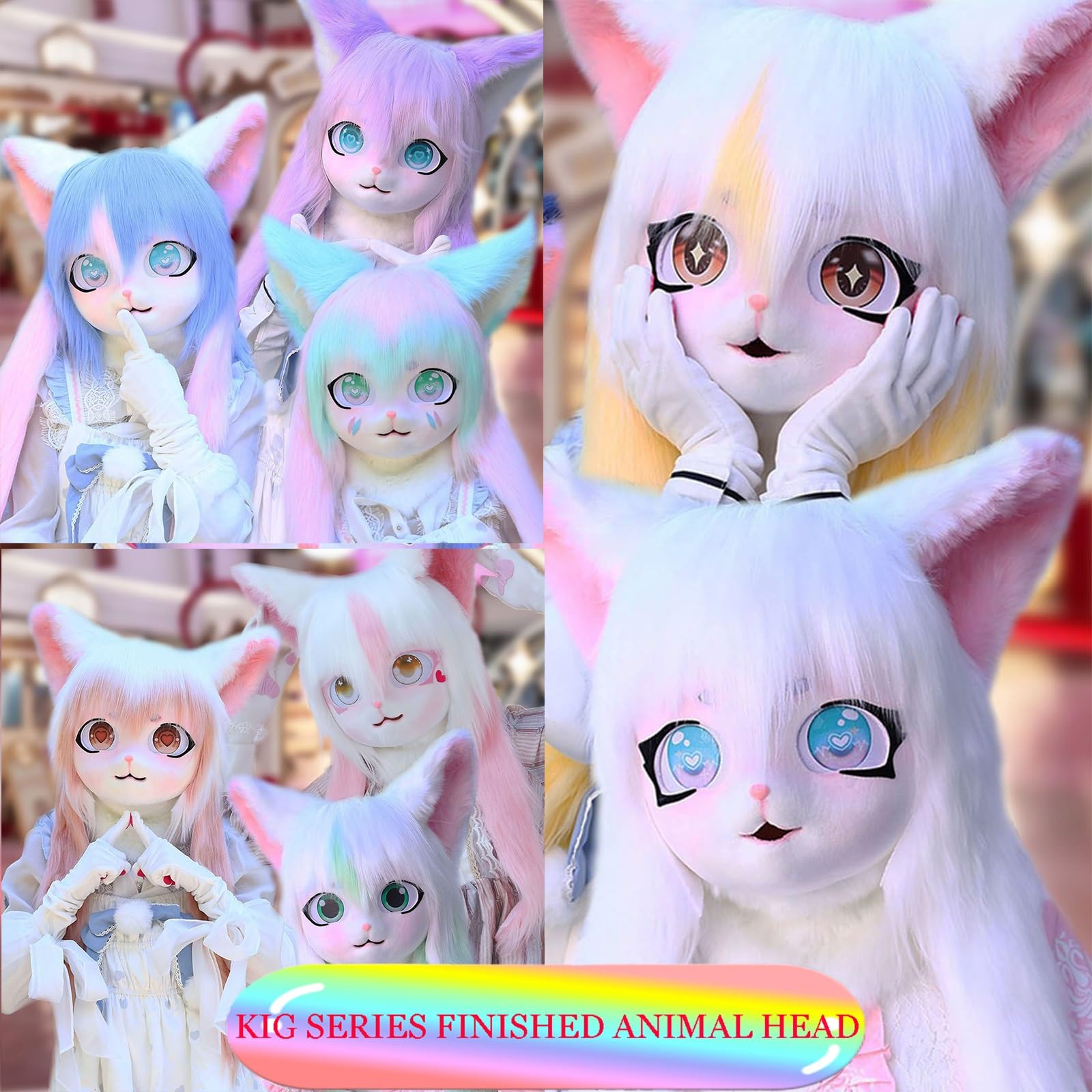 Maska na głowę dla dorosłego kota, kaptur z futrzanym zwierzęciem, miękki pluszowy Kawaii Anime Cosplay maska ​​na Halloween i imprezy(A1)