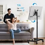 Mobile TV Support de sol pour 13-50 pouces LCD LED Téléviseurs à écran plat/curvé jusqu'à 77 lbs, réglable en hauteur TV Monter avec VESA 200x200, portatif TV Stand avec la fonction d'inclinaison AX1007TBM