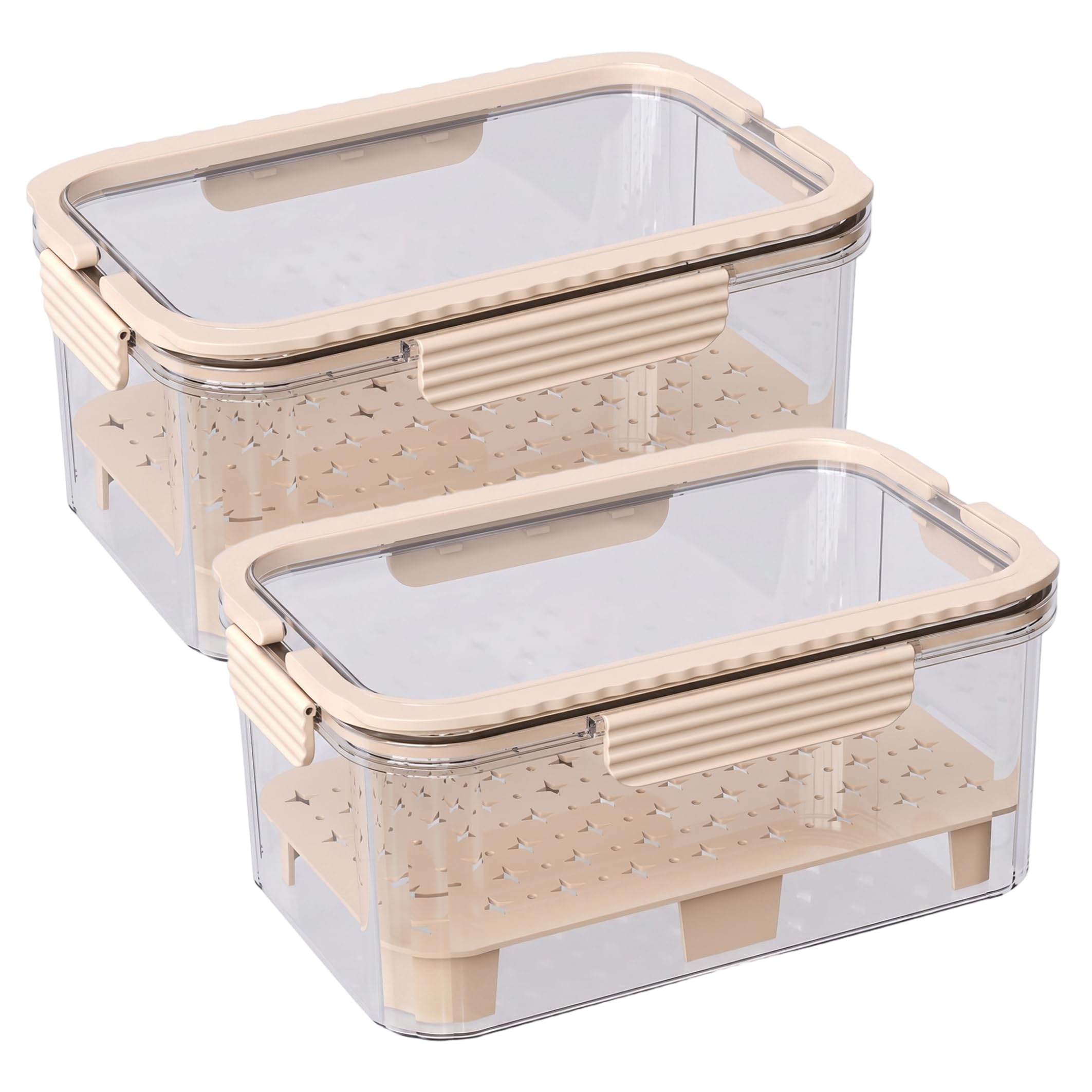 Contenitori per frutta per frigorifero, contenitori per insalata ermetici da 2 confezioni, Beige