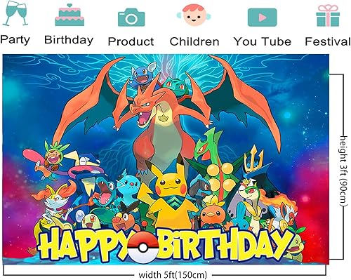 Miniatura 2 de Telón de fondo de anime de dibujos animados para suministros de fiesta de cumpleaños, pancarta de anime de 5 x 3 pies, decoraciones