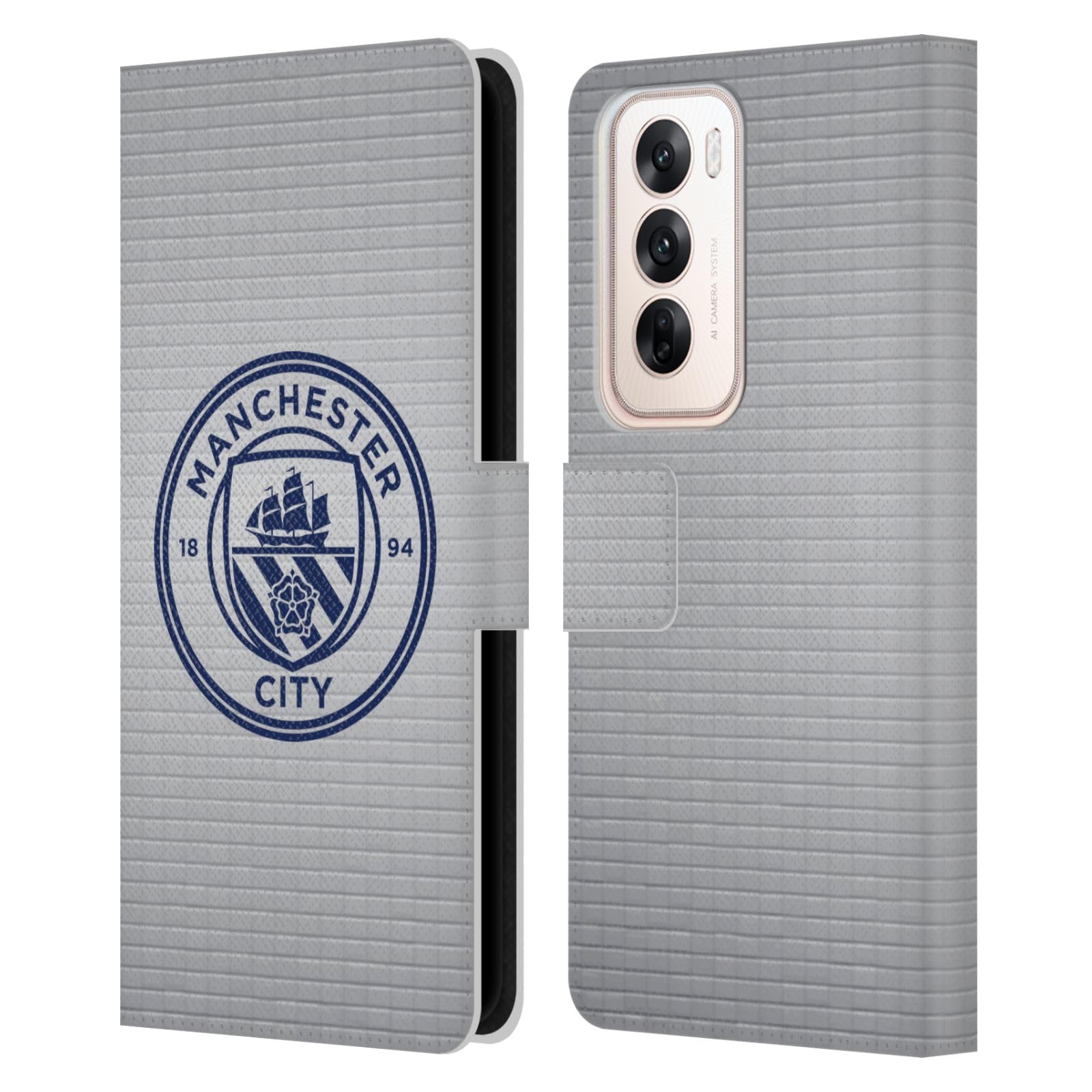 Head Case Designs Officially Licensed Manchester City Man City FC Tile Obsidian Mono Badge Pixels Leather Wallet Case Compatible with Oppo Reno12 5G