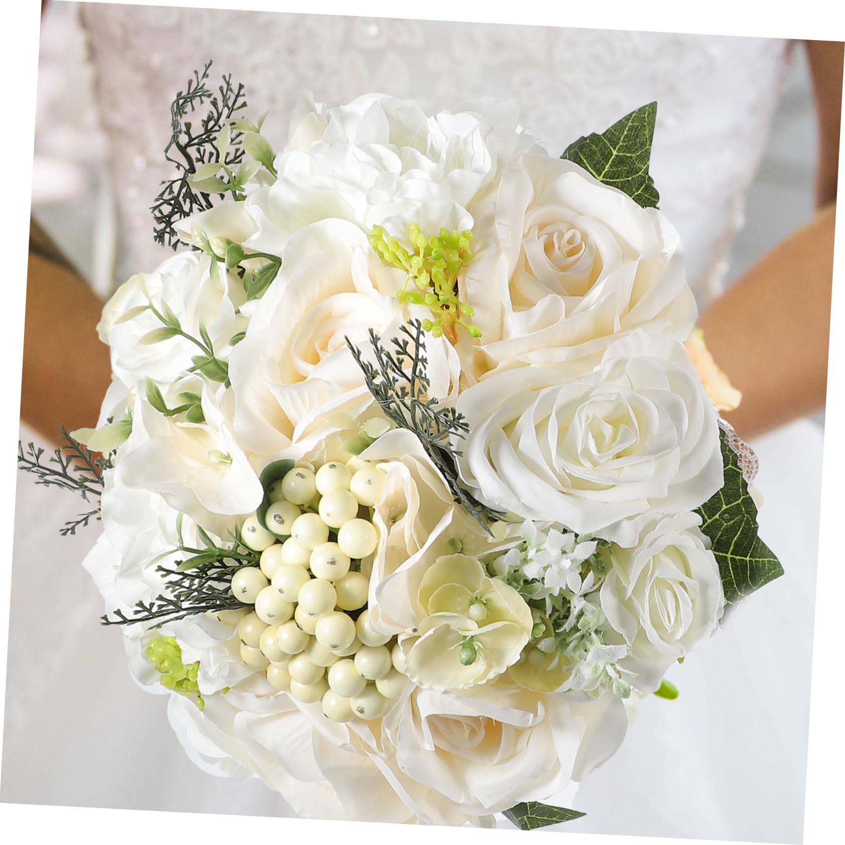 MAGICLULU Künstlicher Brautstrauß aus Seidenstoff in Beige für Hochzeit