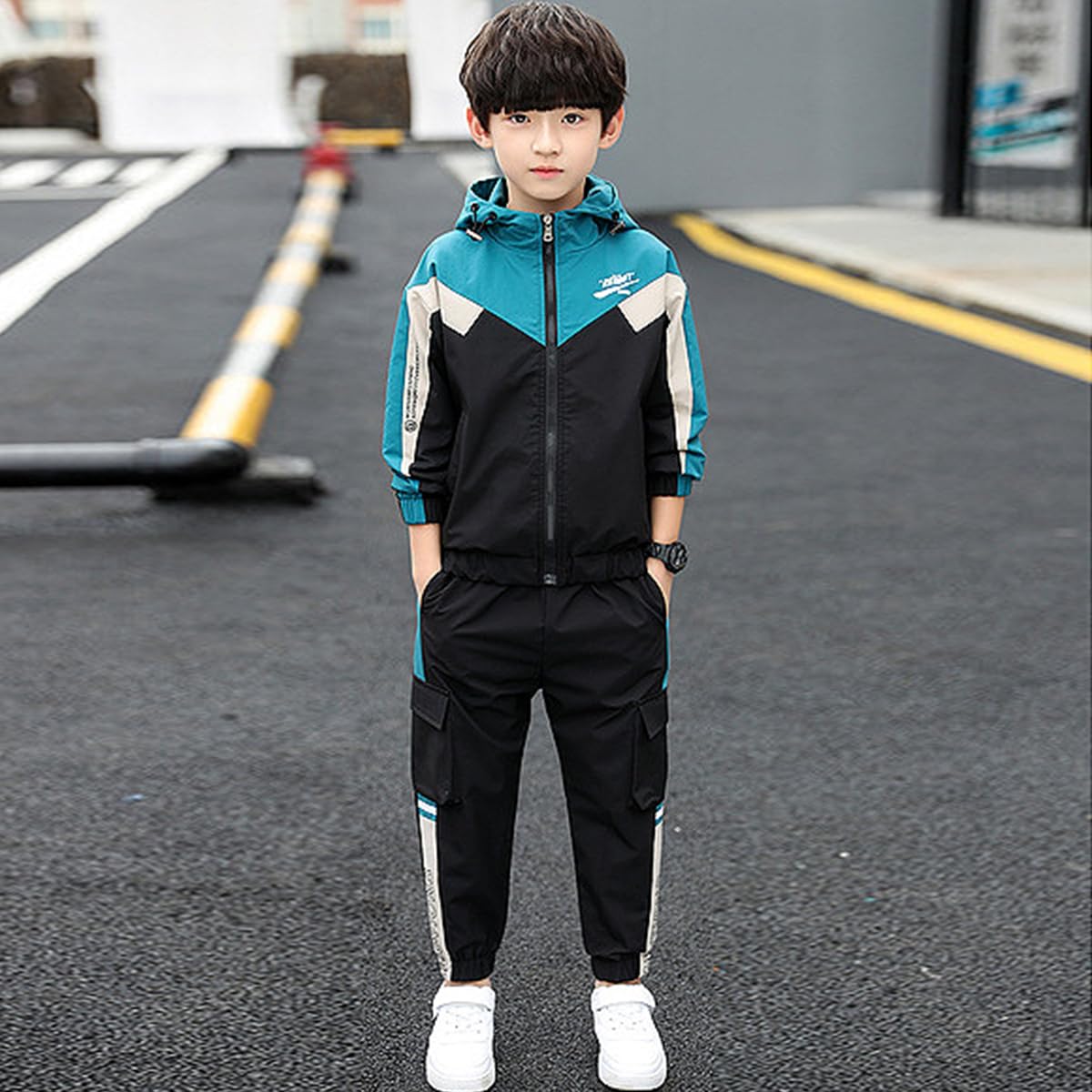 Linboo Kinder Trainingsanzug Jungen Sport Set 2tlg Jogging Bekleidungsset Langen ärmeln Sweat-Jacke mit Kapuze + Sporthose