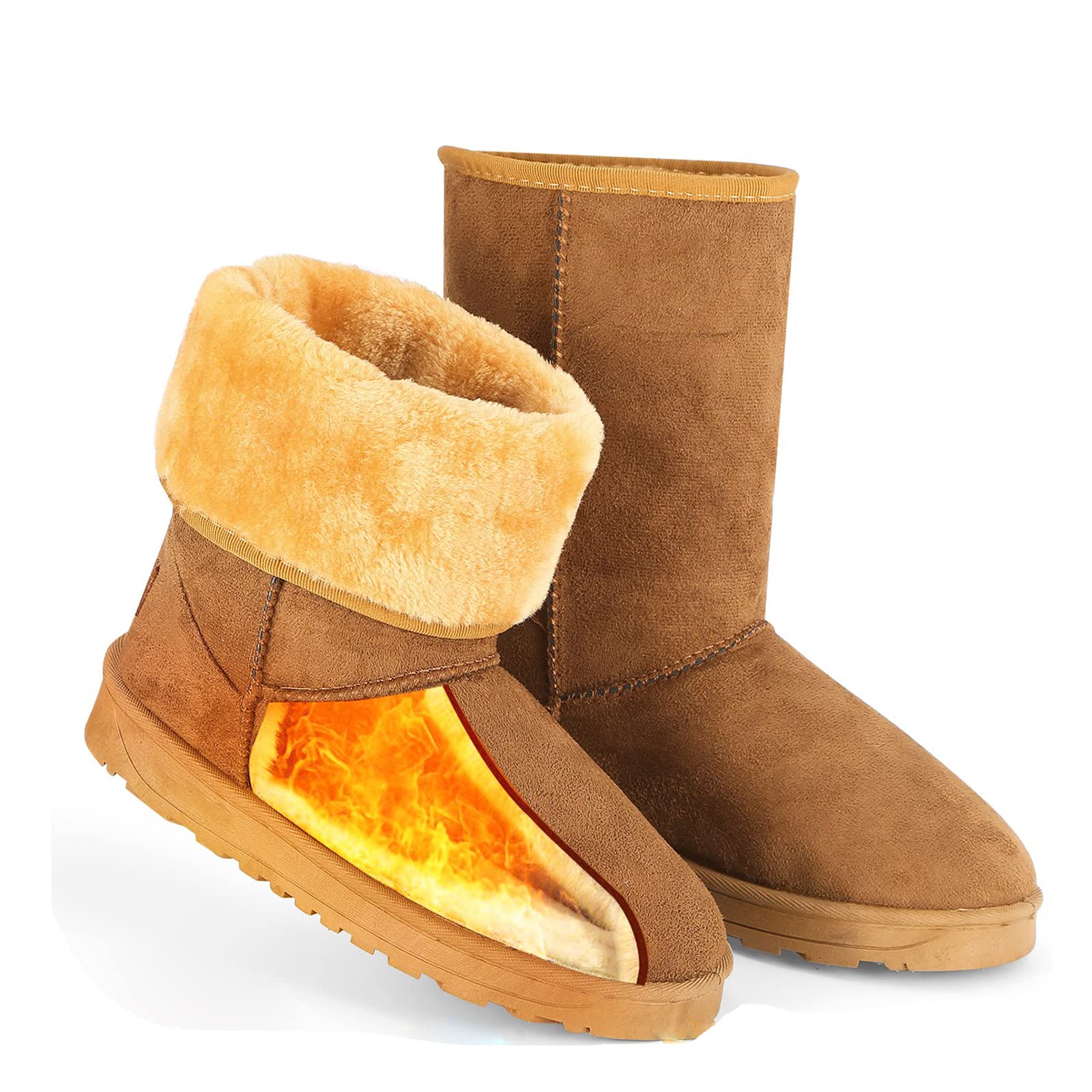 iMounTEKWinter Boots for Women Faux Suede Water Resistant Snow Boots Mid Calf Boots Ankle Boots Women's Winter Snow Boots with Warm Fur Lined Comfort Short Booties