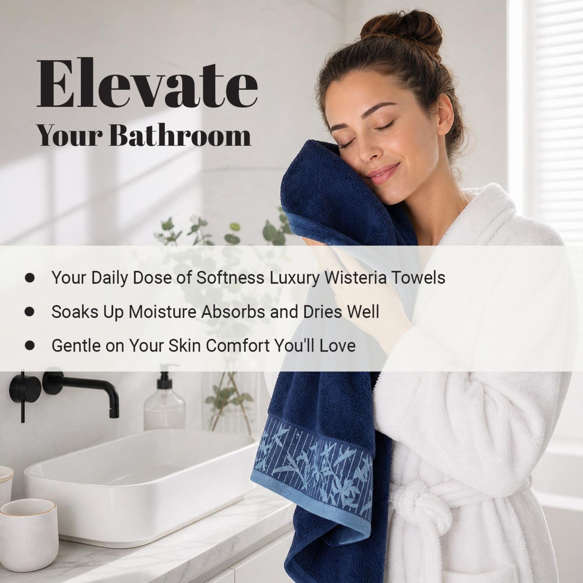 Superior Set di 12 asciugamani in cotone, motivo floreale, bordo in jacquard, asciugatura rapida, decorazione per bagno, spa, doccia, bagno, include 3 corpi, 3 mani, 6 asciugamani per il viso,