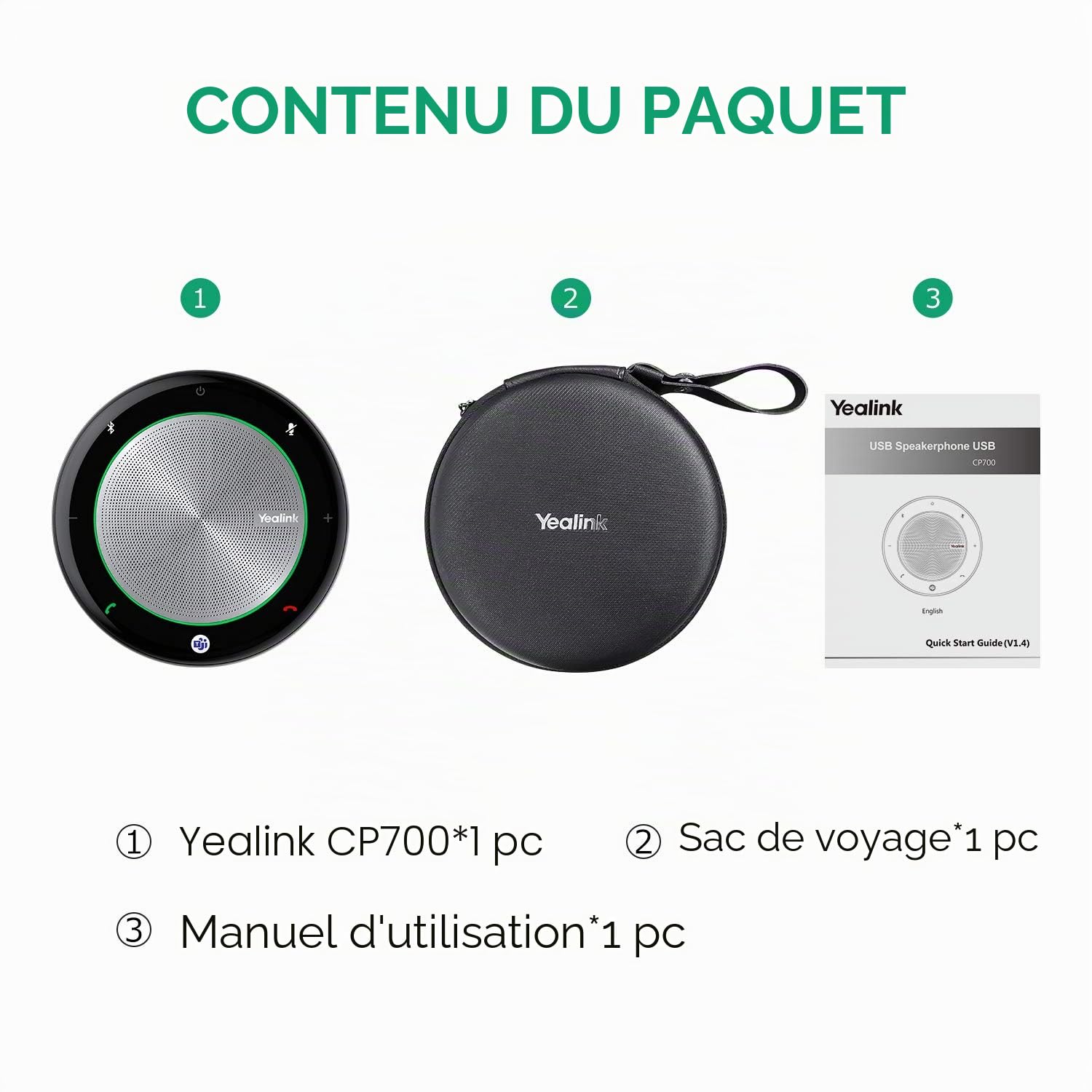 Yealink Haut-Parleur pour Conférence CP700 Certifié Teams,Enceinte Portable Bluetooth USB A,Conférence Microphone,Connexion avec Ordinateurs Portables, Smartphones et tablettes
