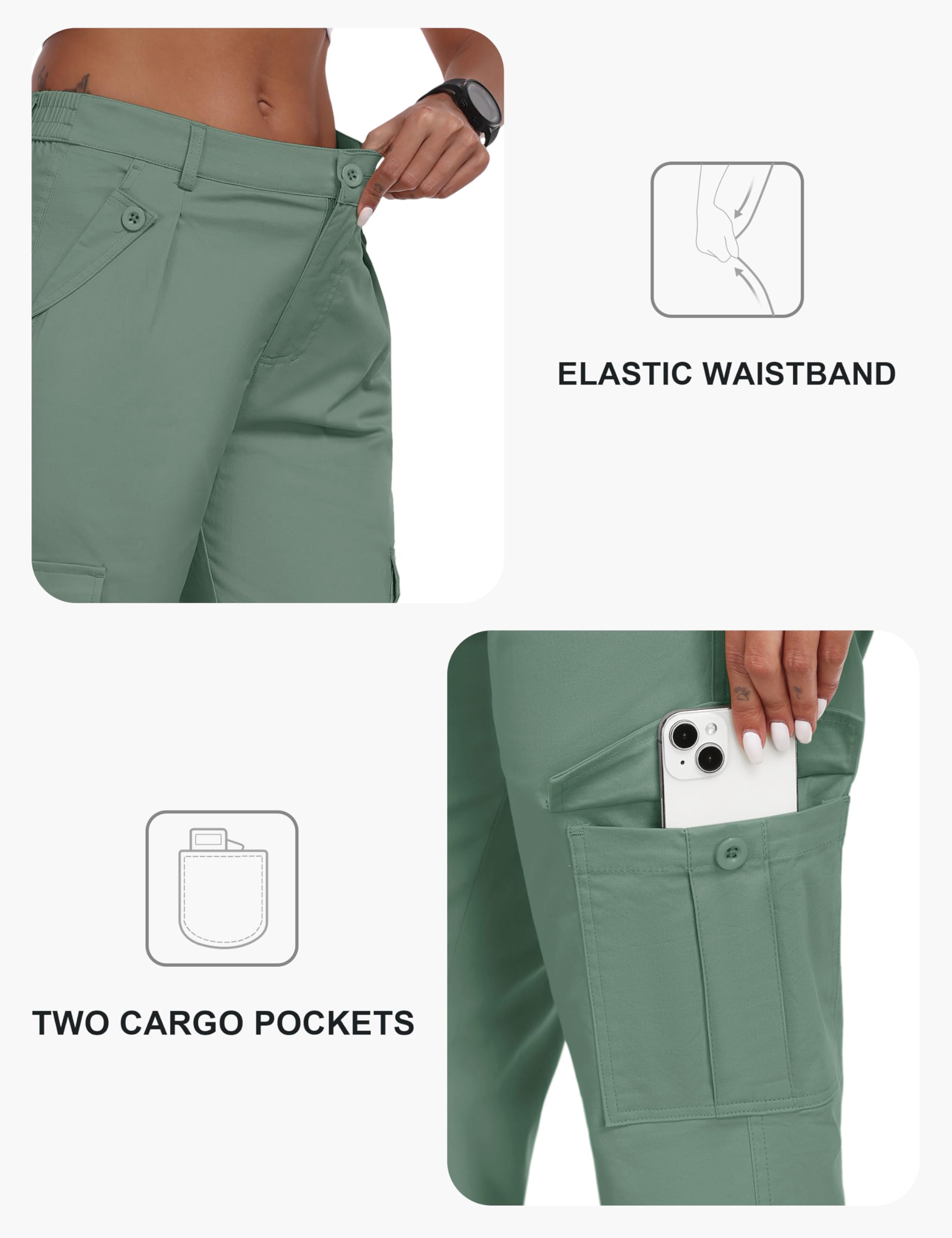 MoFiz Pantalon capri cargo pour femme avec 6 poches en coton léger pour randonnée, voyage, été, capri pour femme