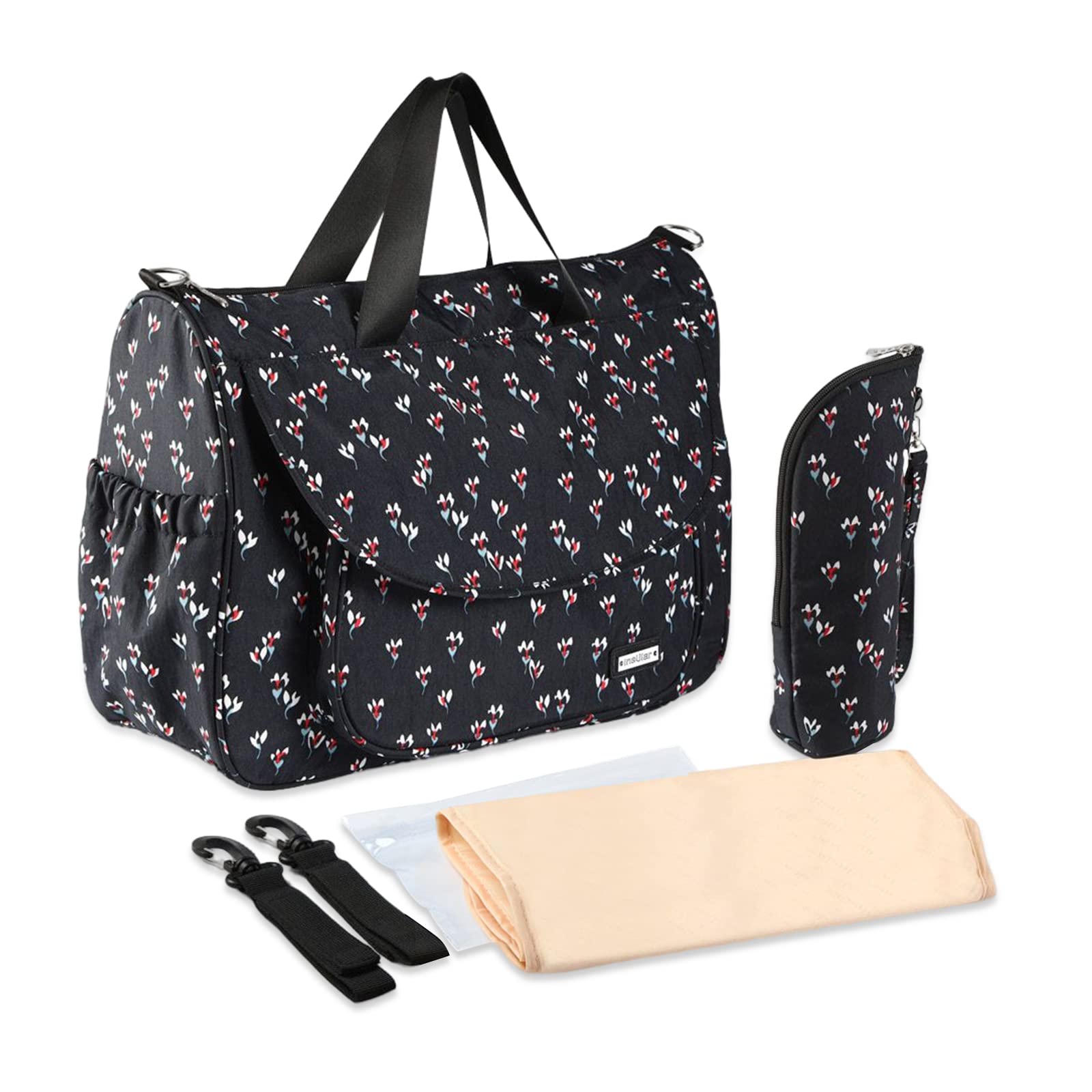 SONARIN Multifunción Bolsa de Pañales para Bebés,Materna Messenger Bolsos Bandolera Bolsa de Viaje para Pañales Grande Impermeable con Cambiador & Bolsa de Botella & Ganchos Cochecito(Negro)