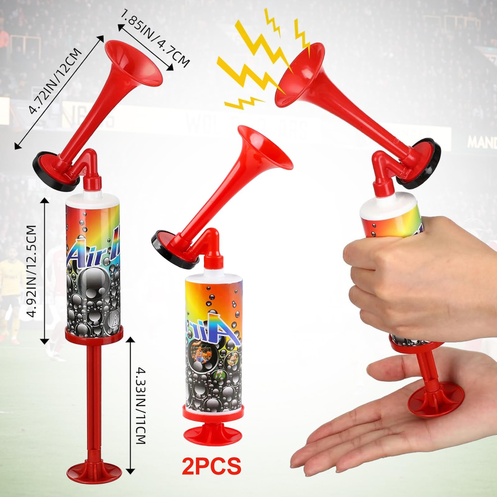 2 PCS Fanfare Air Horn Estremamente Forte, Tromba da Stadio, Tromba d'Aria Portatile, Trombas Stadio ad Aria Manuale, per Partite di Calcio, per Nautica, Eventi Sportivi, Celebrazioni