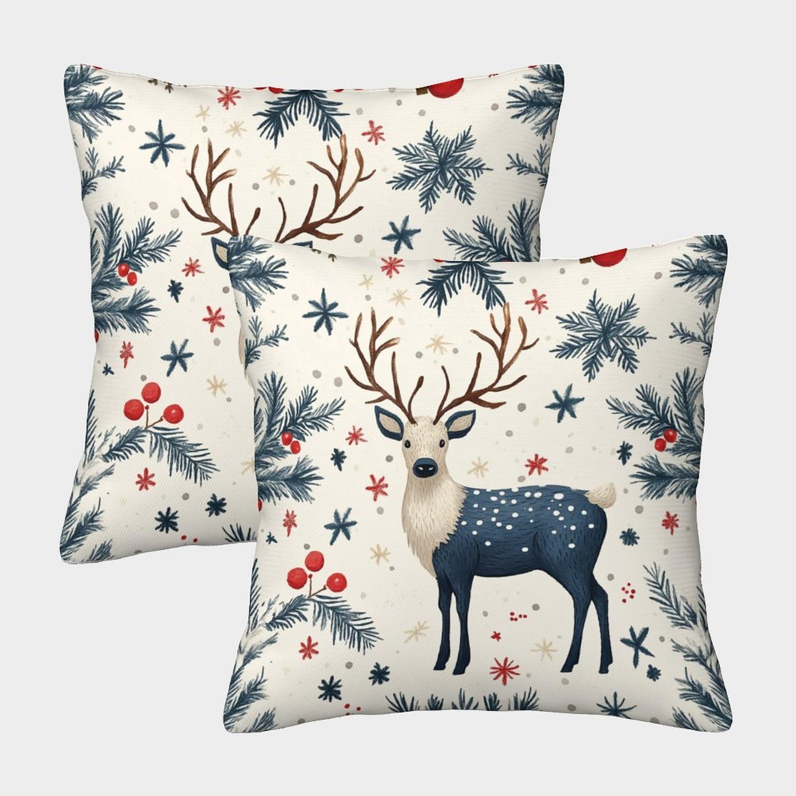 kaiyun 2 Pack Holiday Pattern - Reindeer Pillow Case 50x50cm Throw Pillow Case,Modern Decoration Pattern for Terrace Sofa Bedroom Indoor Outdoor Party