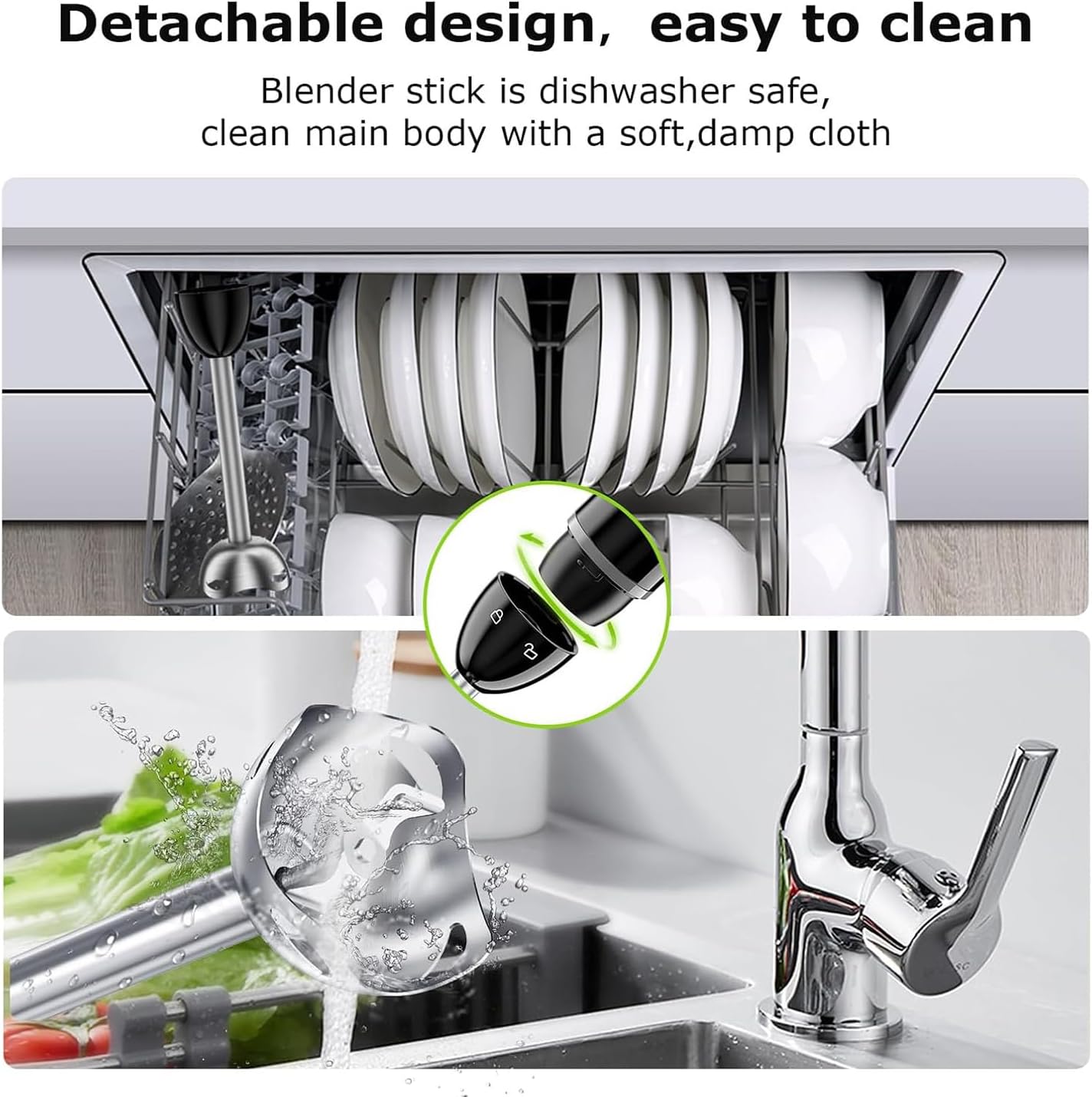 Bonsenkitchen Hand Blender, Immersion Blender with 2 Mixing Speeds, Portable Electric Stick Mixer, Stainless Steel Blades, Perfect for Soup, Smoothie, Puree, Baby Food, Easy Clean, Compact Design