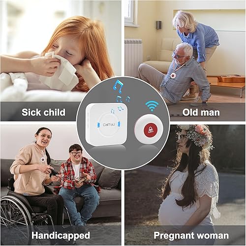 Miniatura 7 de CallToU Buscapersonas para cuidadores con botón de llamada inalámbrico, sistema de alerta de campana inteligente para ancianos, pacientes caseros,