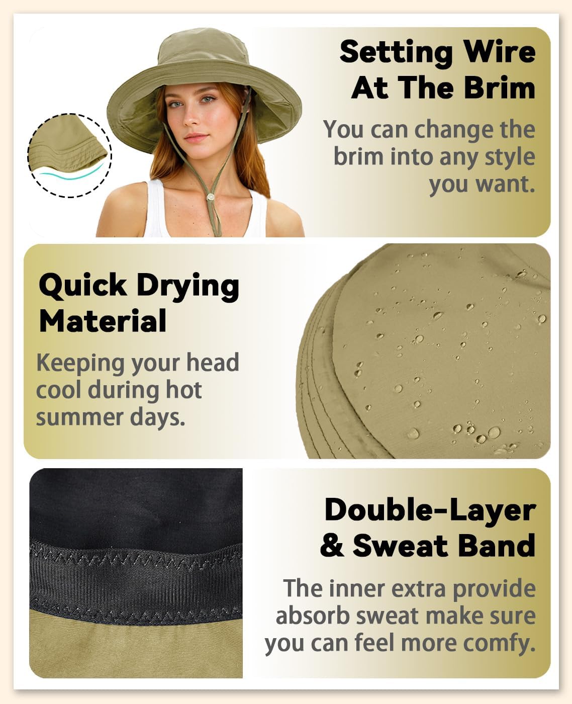 Rosoz Sun Hats for Women Wide Brim Ponytail Bucket Hat Sun Protection Beach Hat Quick-Dry Gardening Hat with Fold-Up Brim - Image 5