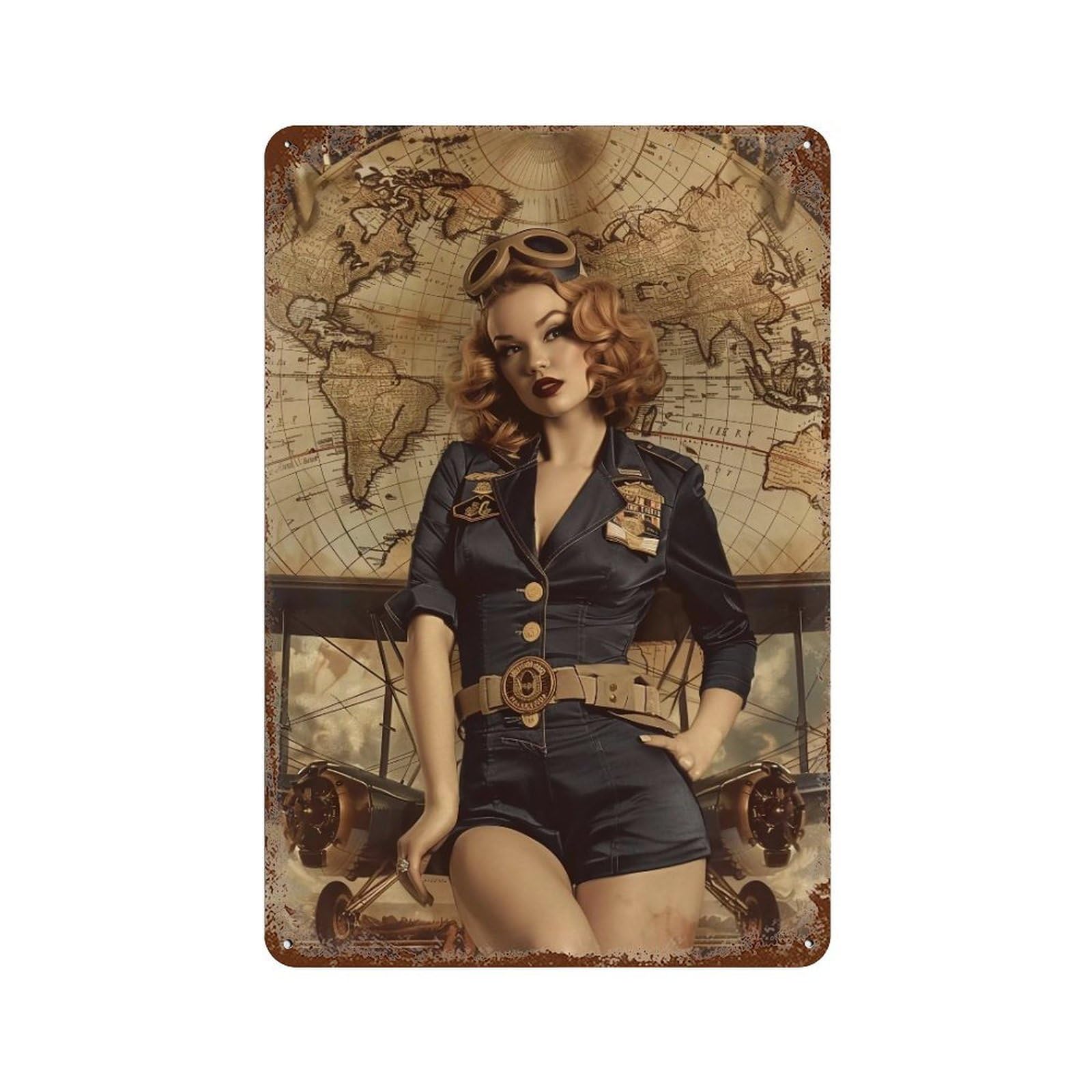 FHUYEURHRY WWII Aviation Pin Up Girl 01 Wall Decor Retro Iron Vintage Art Metal Tin Sign Poster Modern Home Cofffee Club Art Bar Shop Decorations Style 30x20cm