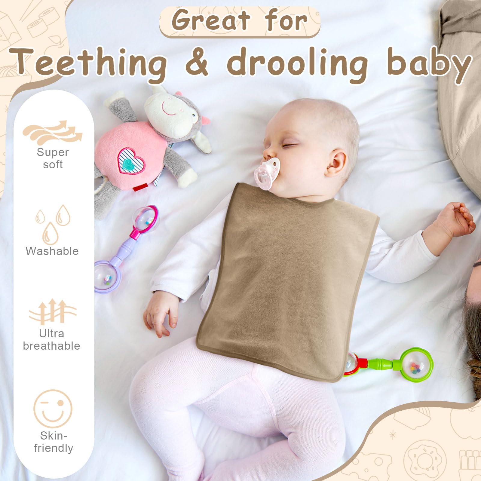 Hercicy Baby-Lätzchen für Kleinkinder, volle Abdeckung, Frottee, saugfähig, große Pullover, Handtuch, Lätzchen mit Druckknopf, 5 Stück