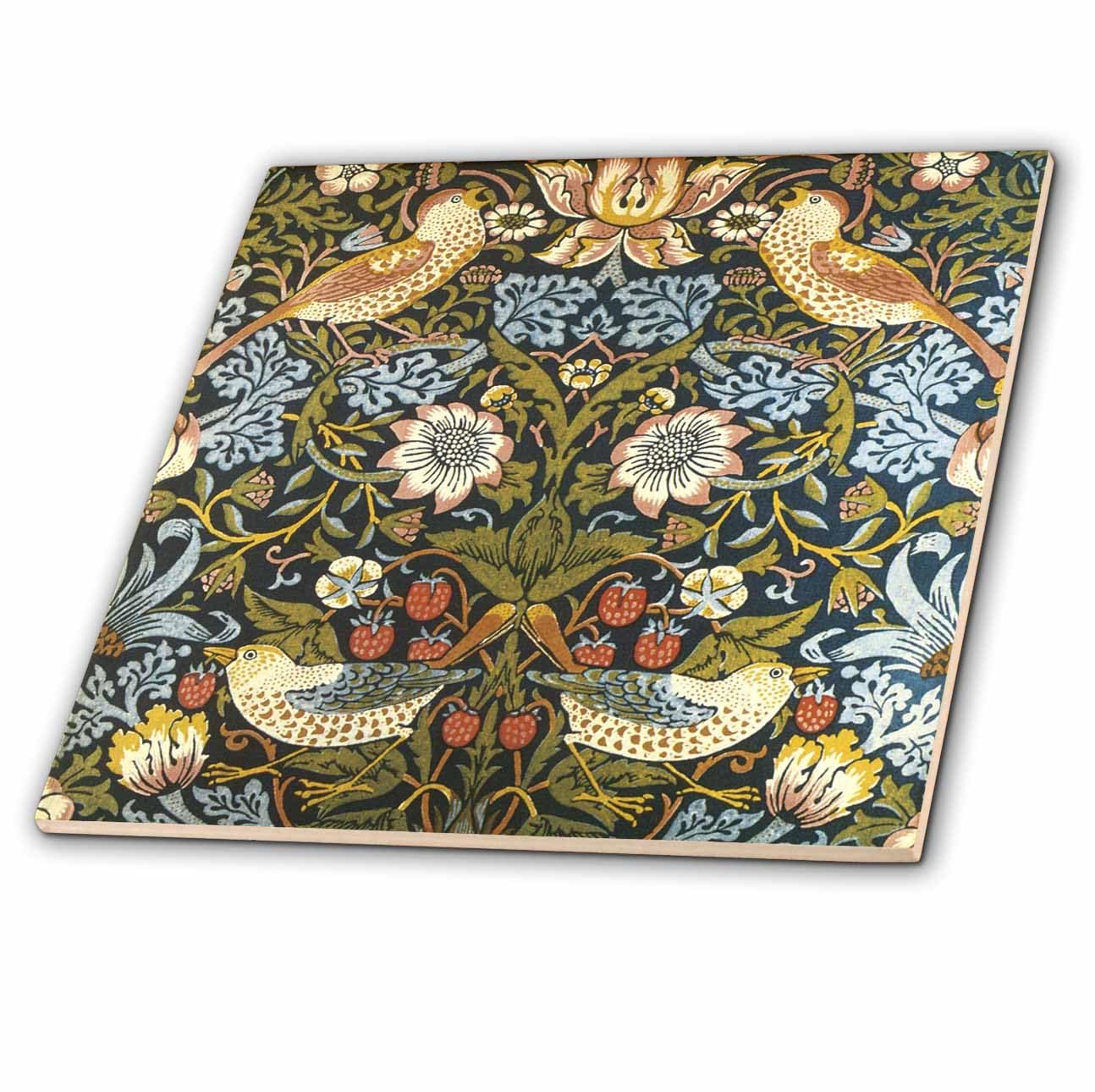 3dRose William Morris Strawberry Thief Pattern - Ceramic Tile, 6-Inch (ct_219390_2)