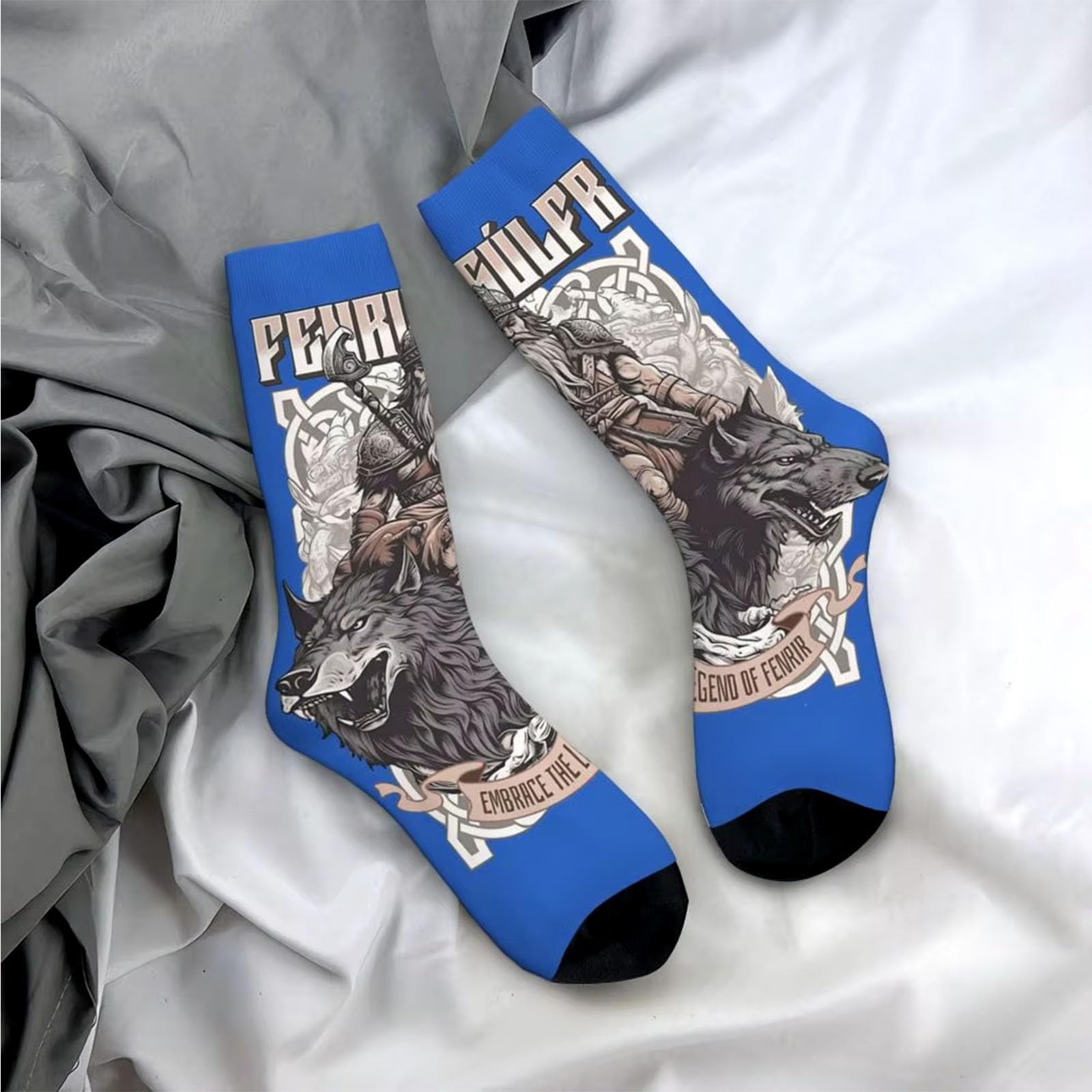 Fenrir Wolf Wikinger Krieger Fahrradsocken für Herren Und Damen, Neuartige, Gut Sitzende, Lustige, Sportliche Basketball Schlauchsocken
