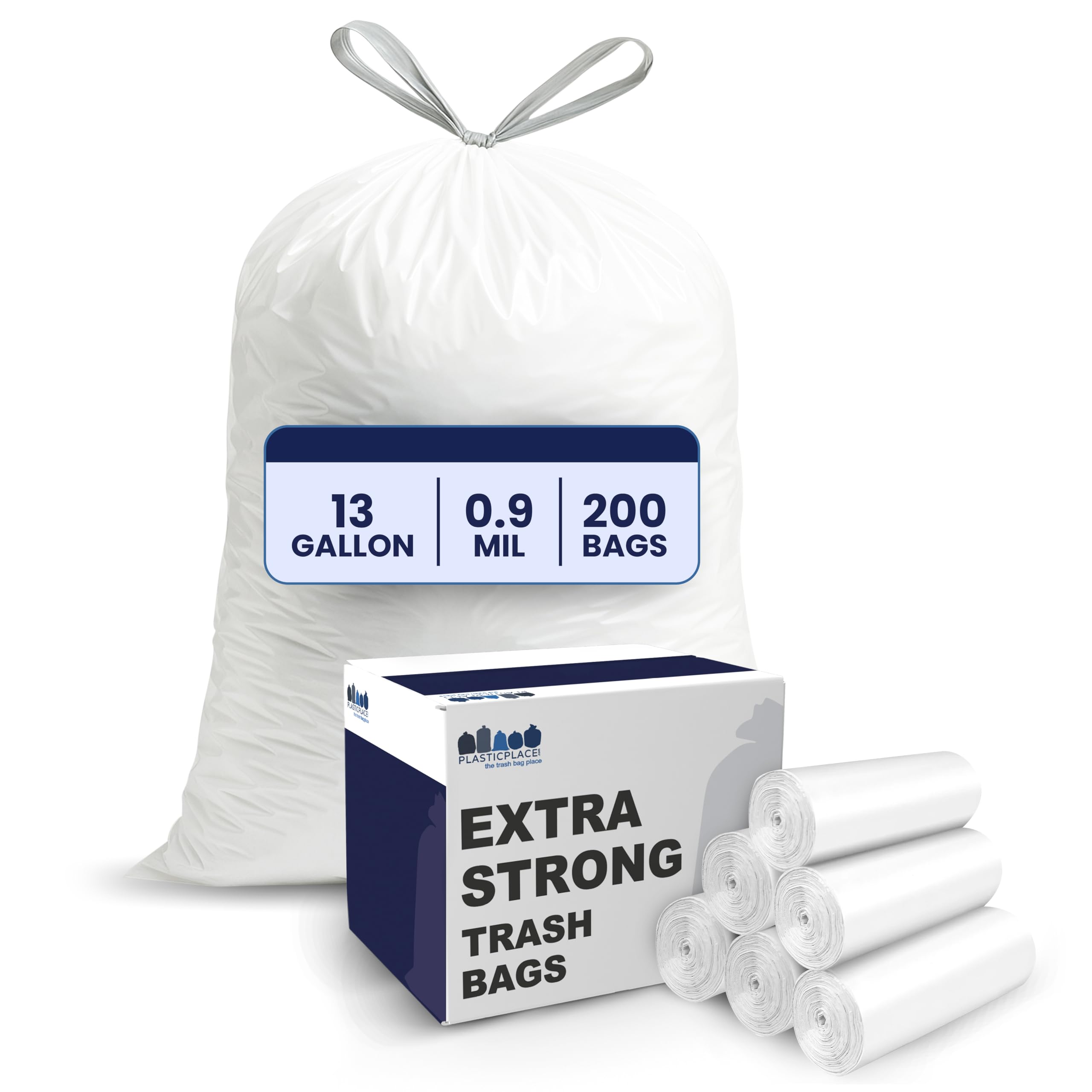 Amazon.com: Plasticplace 13 Gallon Trash Bags │ 0.9 Mil │ White