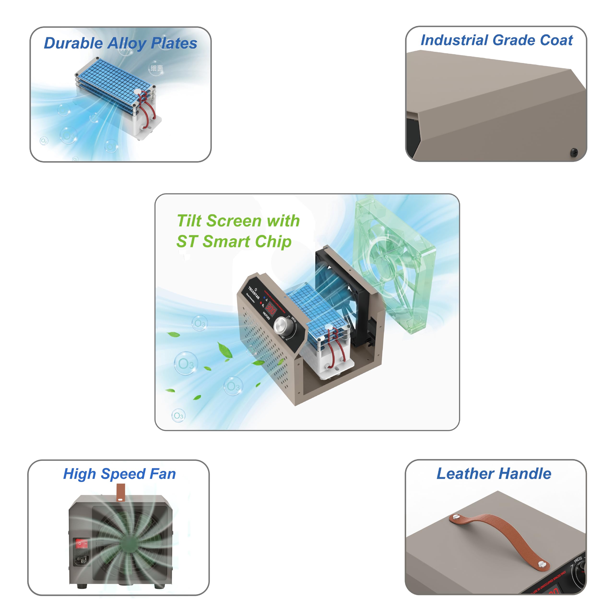 Generador de ozono de 60,000 mg/h, purificador de aire para uso doméstico e industrial, ionizador de aire O3 de alta capacidad para 4,000 pies cuadrados, eliminación de olores de humo