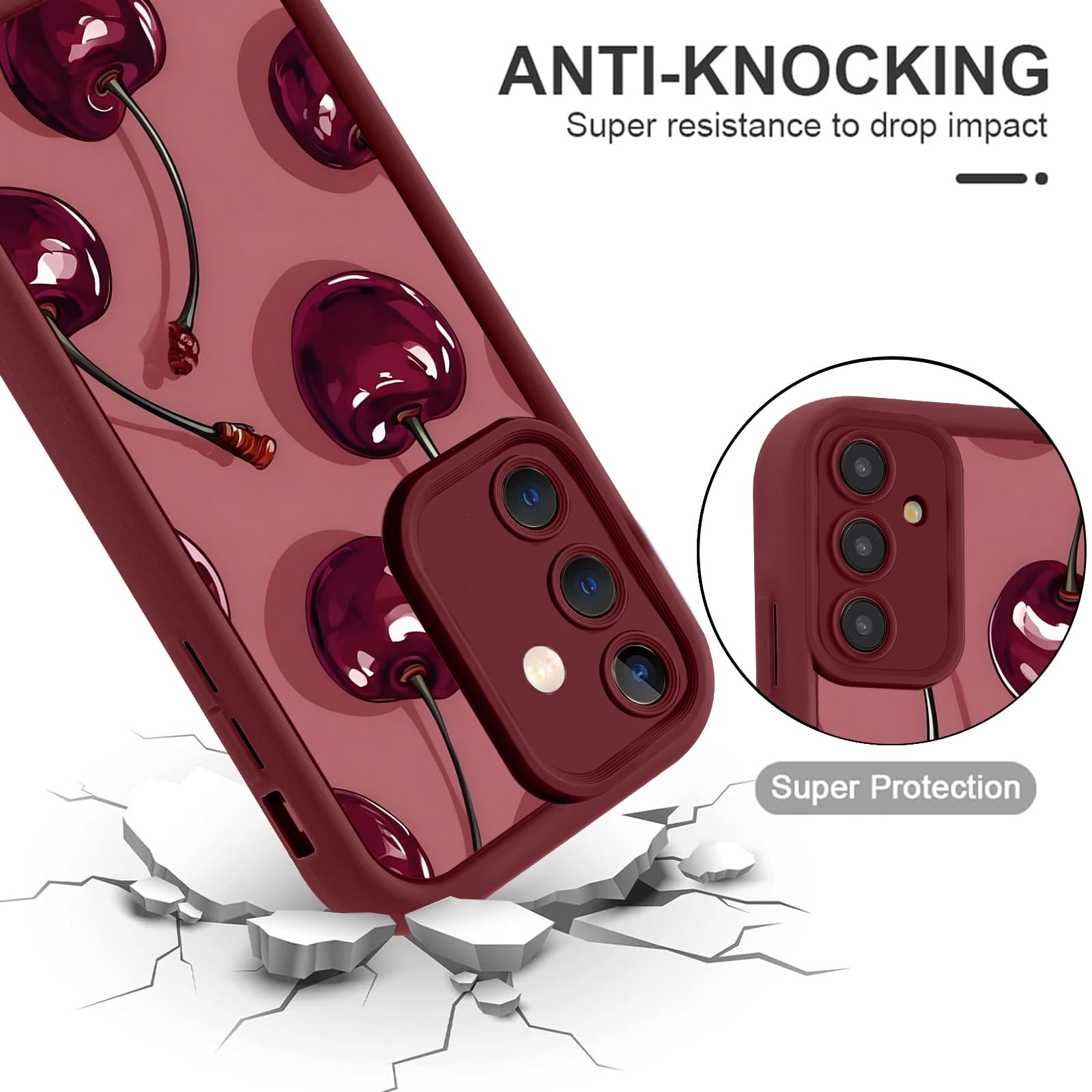 Cover per Samsung Galaxy A16 5G 6,7", Cellulare Rosso Silicone Morbido Custodia per telefono Aesthetic Rosso Ciliegia Motivo Disegno Protezione Fotocamera Antiurto Case per Ragazze Donne