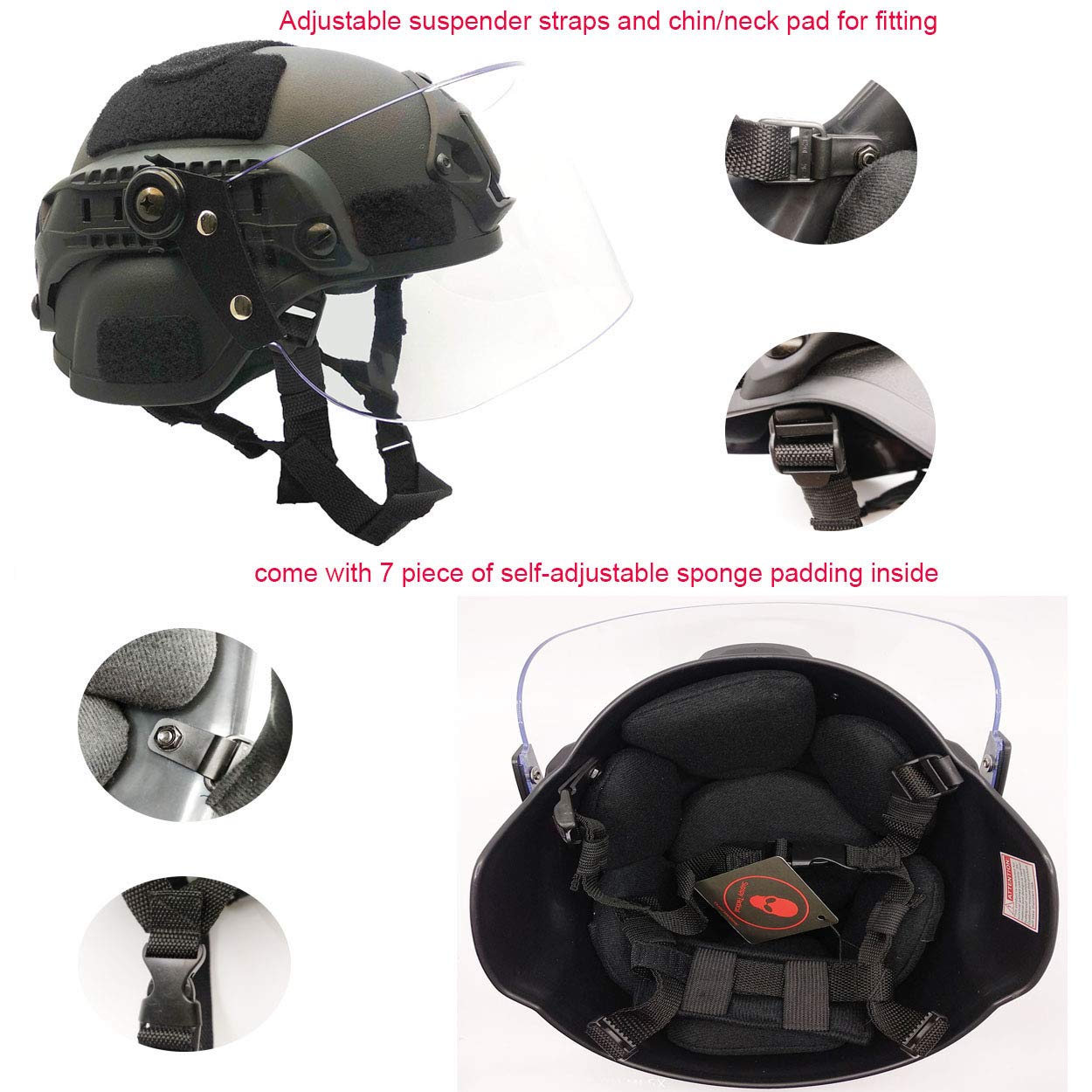 Airsoft MICH 2000 ACH Tactical Helmet with Clear Visor NVG Mount and