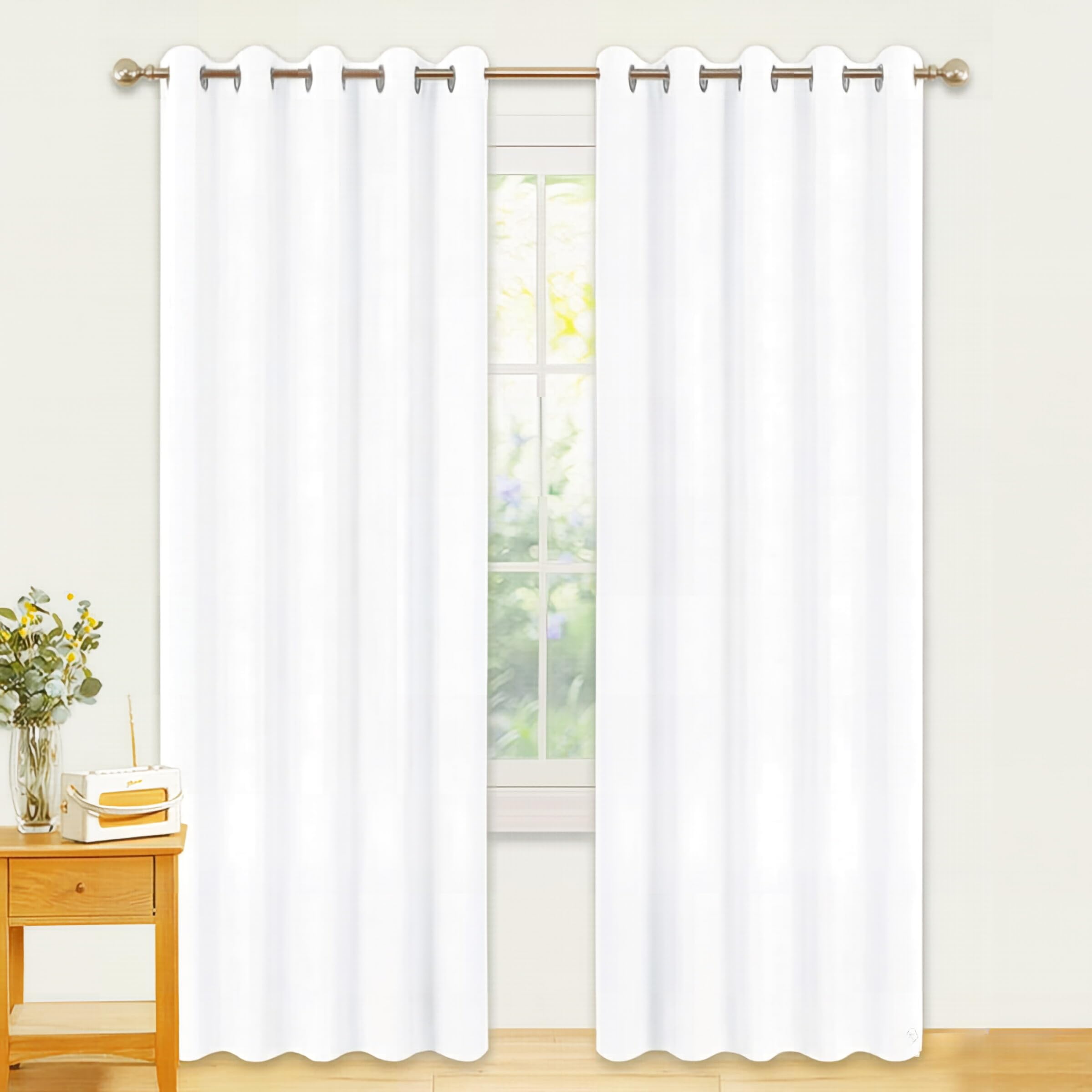 PONY DANCE White Thermal Insulated Curtains - Extra Wide Eyelet Energy Saving Curtains for Bedroom Living Room Soft Luxury Privacy Protection Drapes, 66 x 84 Inch, 2 Panels, Pure White