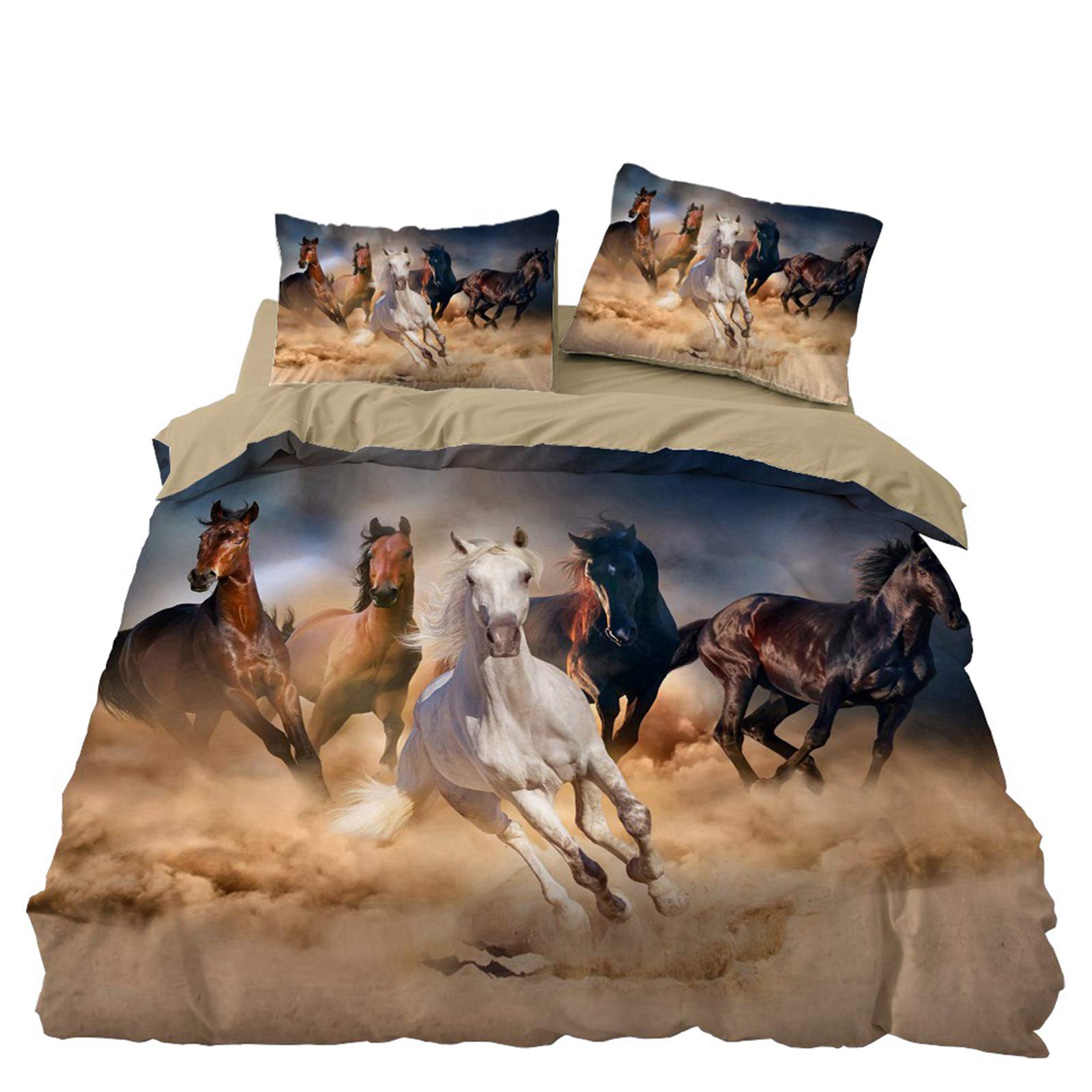 Parure de lit cheval 3D microfibre respirante et douce pour lit de garçon ou fille
