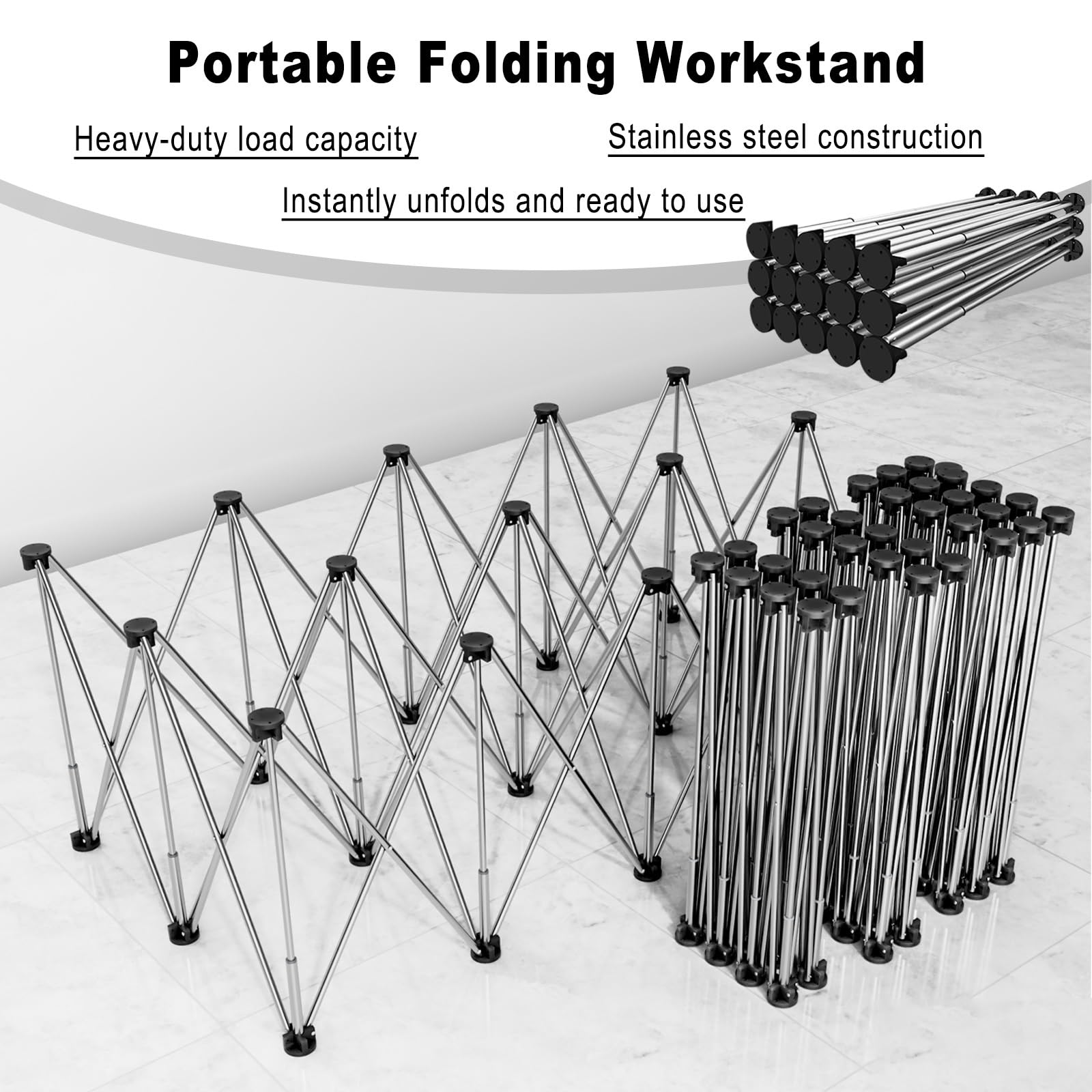 Banco de trabajo plegable resistente de acero inoxidable portátil con 6 patas, ideal para construcción y carpintería, incluye bolsa de almacenamiento, mesa versátil para lugares de trabajo