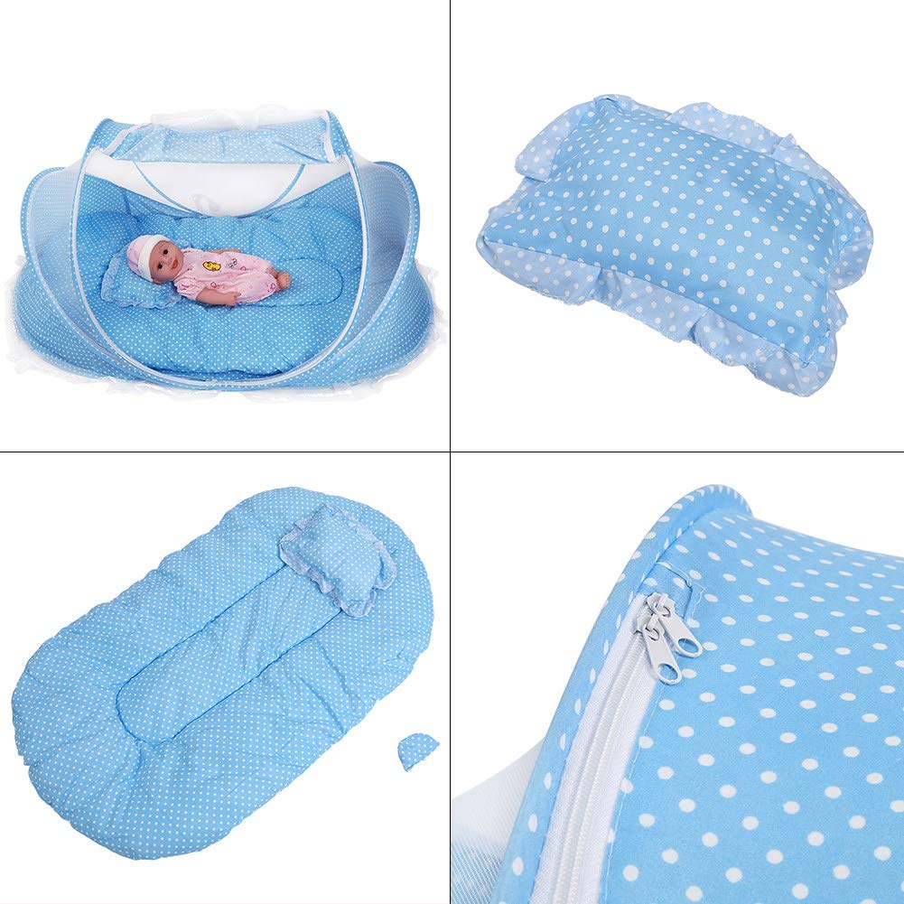 JULYKAI Baby Beach Tent,Portable Foldable Mosquito Net Anti-Bug Crib Cradle Tent with Mattress Pillow for Baby Infant Portable Baby Travel Tent (Blue) - Image 4