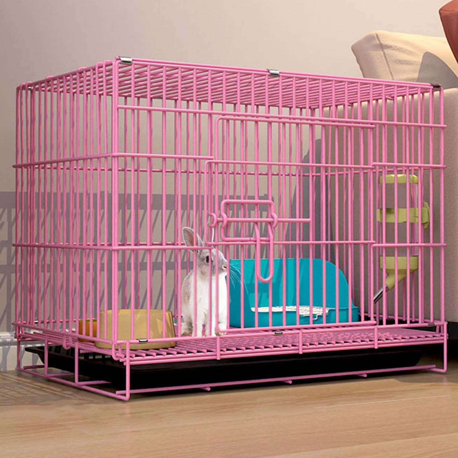 XIAOZHUANGXIONG Rabbit Hutch Indoor Bunny Cage, Encrypted And Thickened Design, Strong Load-bearing And Durable, with A Drawable Tray for Easy Cleaning (Color : Pink, Size : 1 layer)
