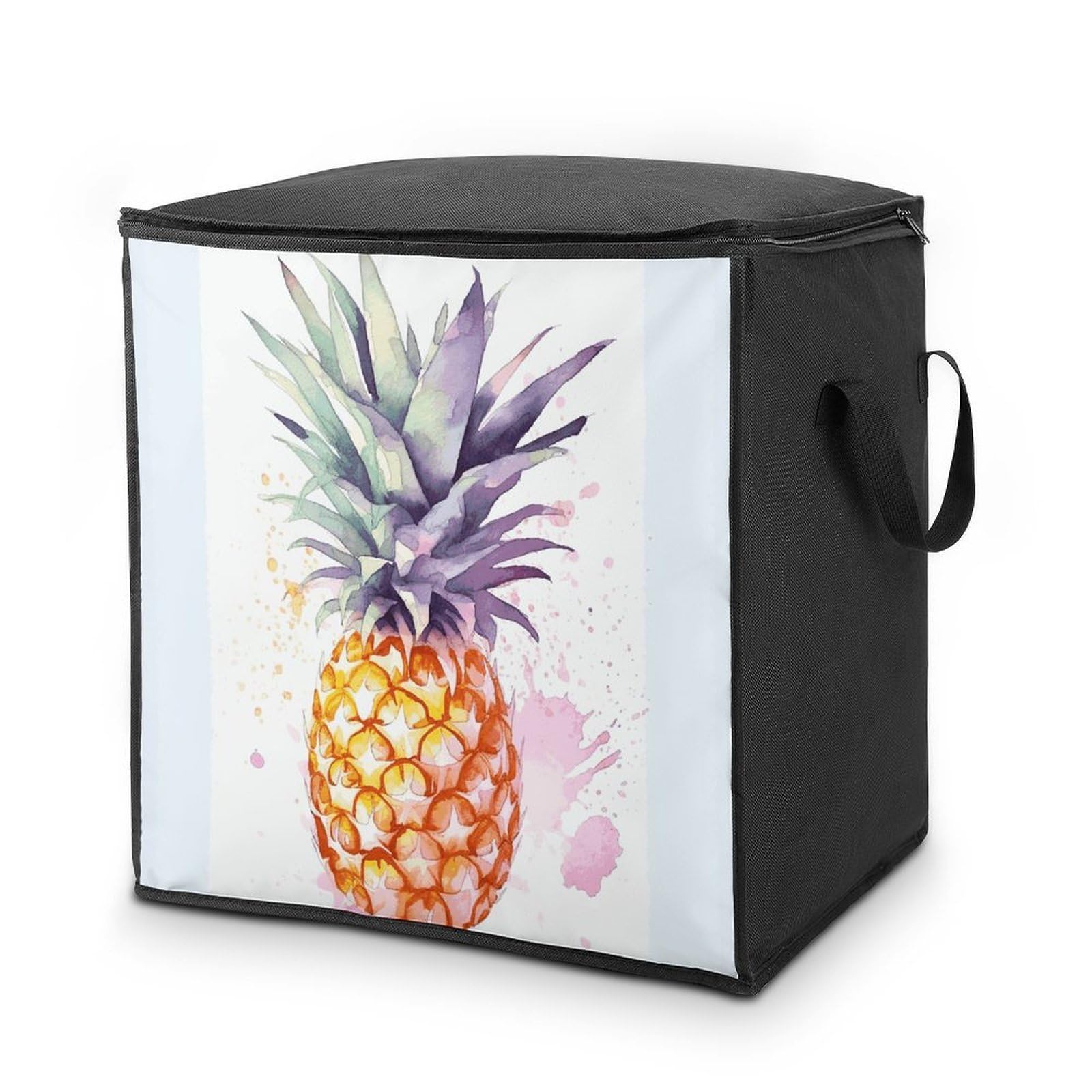 Pineapple Storage Bag with Zippers And Handle Extra Large Bedding Comforter Storage Bag Foldable Blanket Storage Bags Fabric Moving Bags for Closet Organizer (70L)