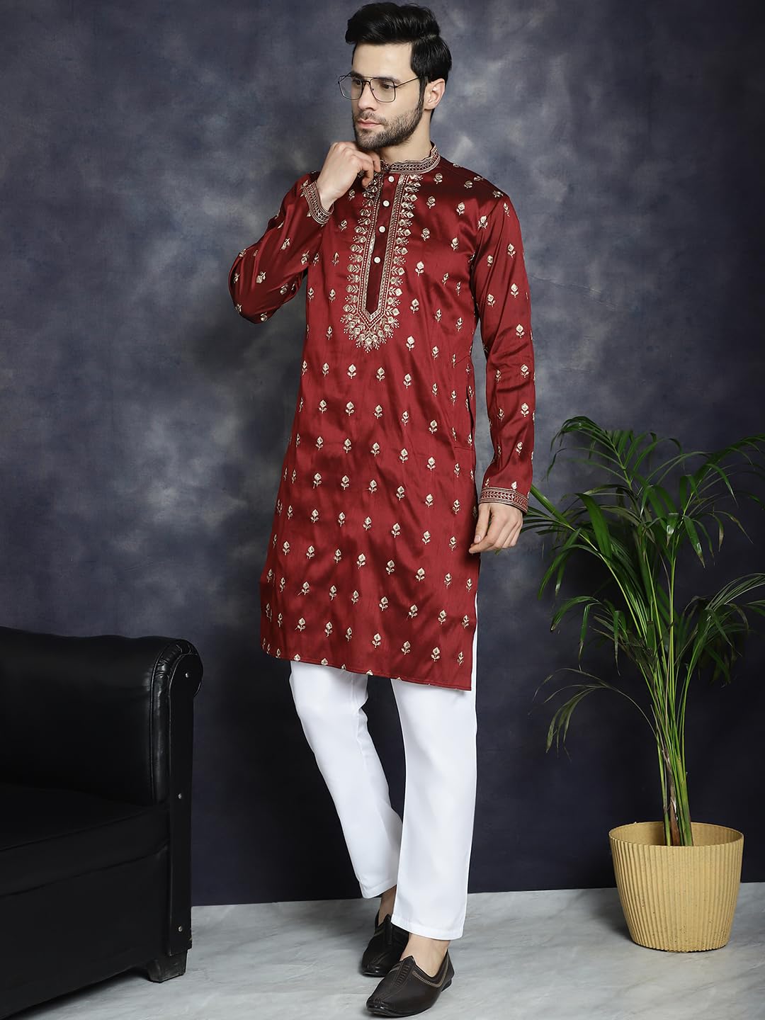 Jompers Męskie kurty haftowane Chikankari