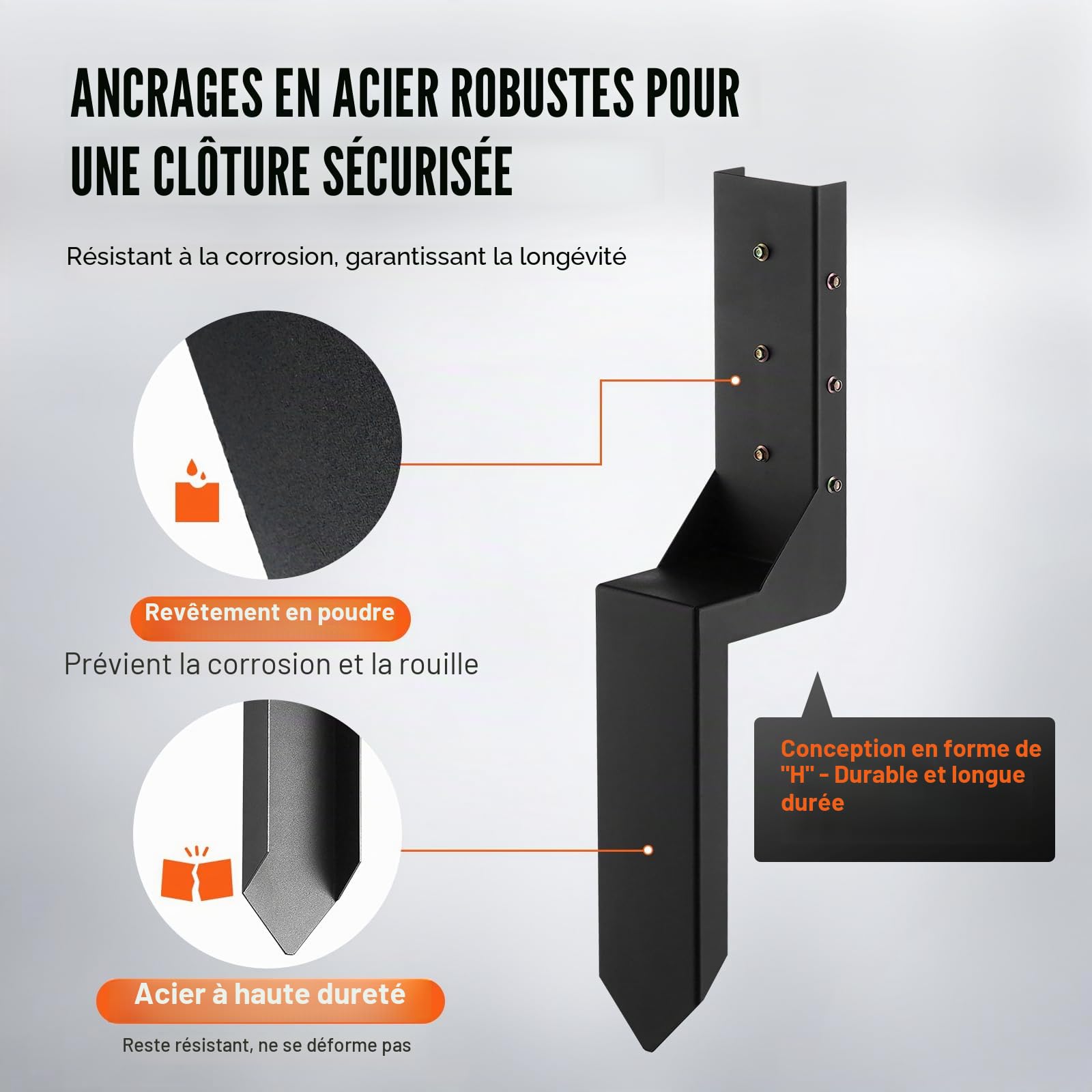 VEVOR Kit de réparation de poteau de clôture, 4 pcs, support de poteau en acier robuste, intérieur 89 x 89 mm, piquet d'ancrage au sol pour réparation de poteau de clôture en bois incliné ou cassé