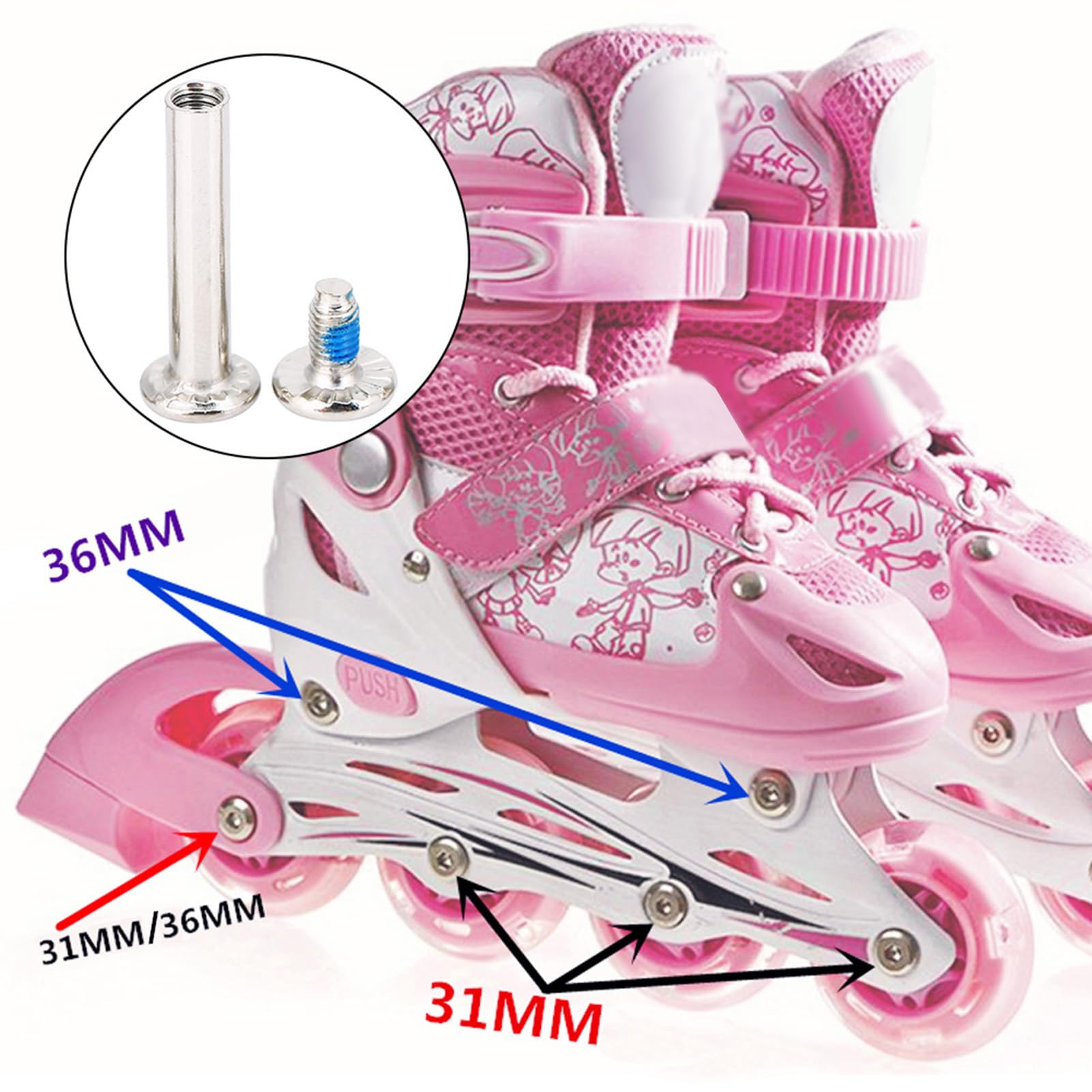 10 tornillos de repuesto para patines, tornillos de hardware para ejes de ruedas, kit de reparación de cambios de 31 mm y 36 mm (Longitud interior 31mm)